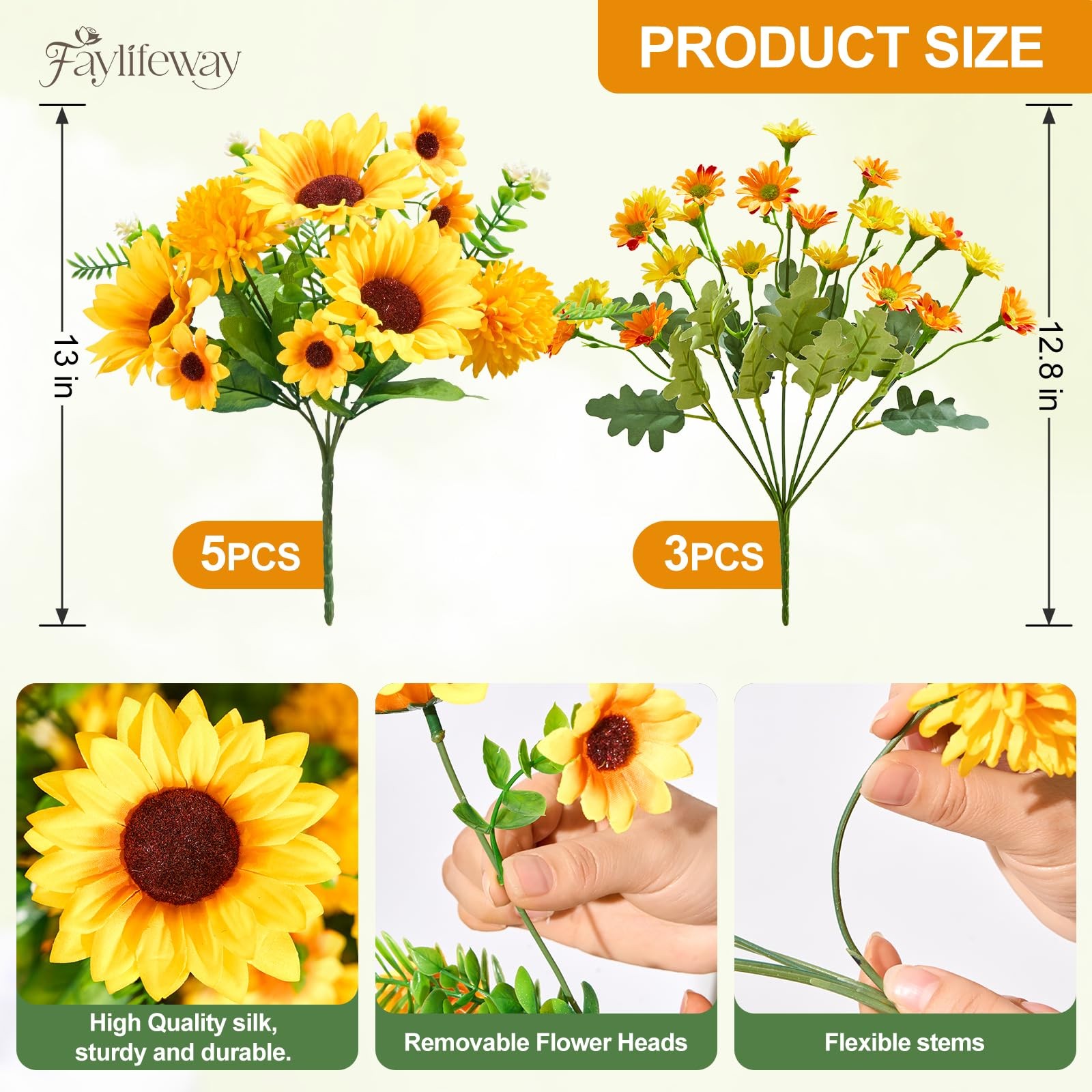 8 Bundles Artificial Flowers for Outdoors,UV Resistant Faux Sunflowers and Da…