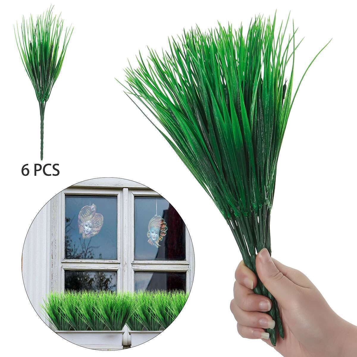 6Bundles Artificial Wheat Fake Tall Grass Outdoor Plants Greenery Flowers Leaves