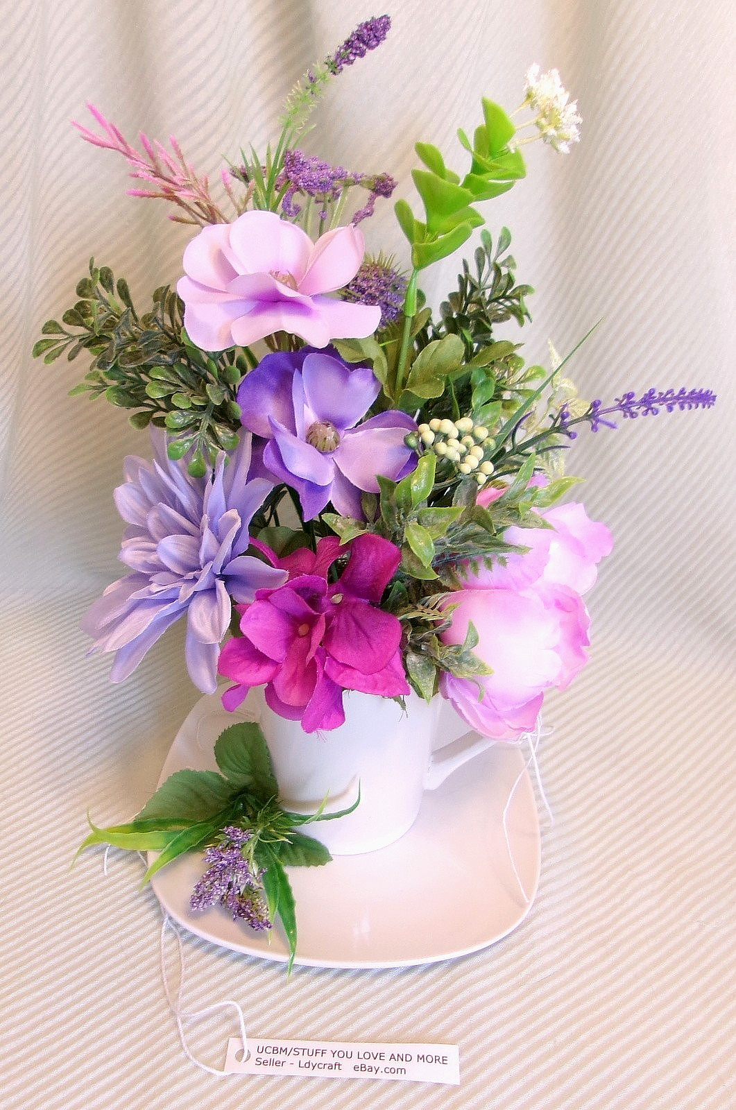 Floral Arrangement Lavender Purple Mix Silk Artificial Mug Plate Decoration New
