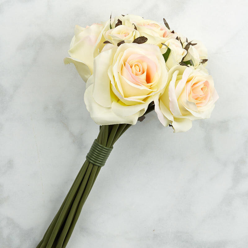 Artificial Light Peach Silk Nosegay Rose Bunch Bouquet