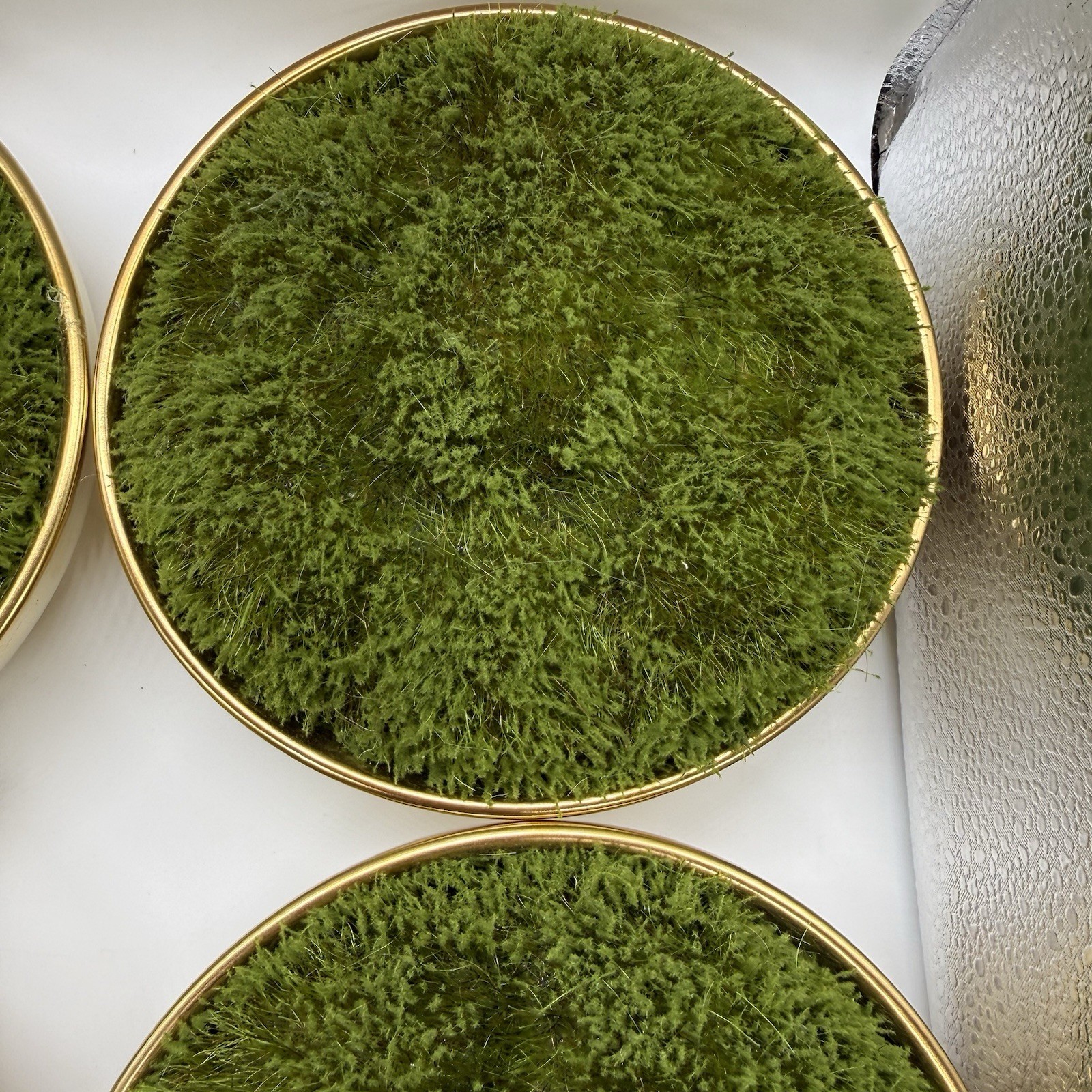 4 Piece Faux Floral Decor Moss in Gold Ceramic Bowl Indoor Tabletop Crafting New