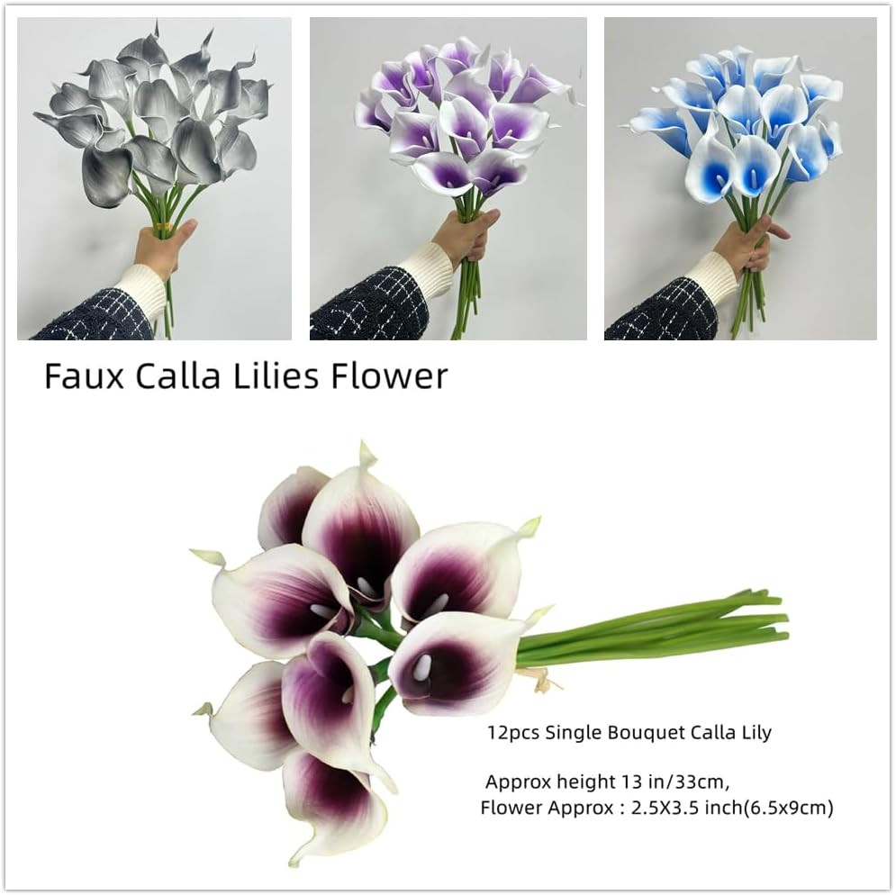 12Pcs Purple Artificial Calla Lily Flowers,13″ Single Heads PU Real Touch | Smal
