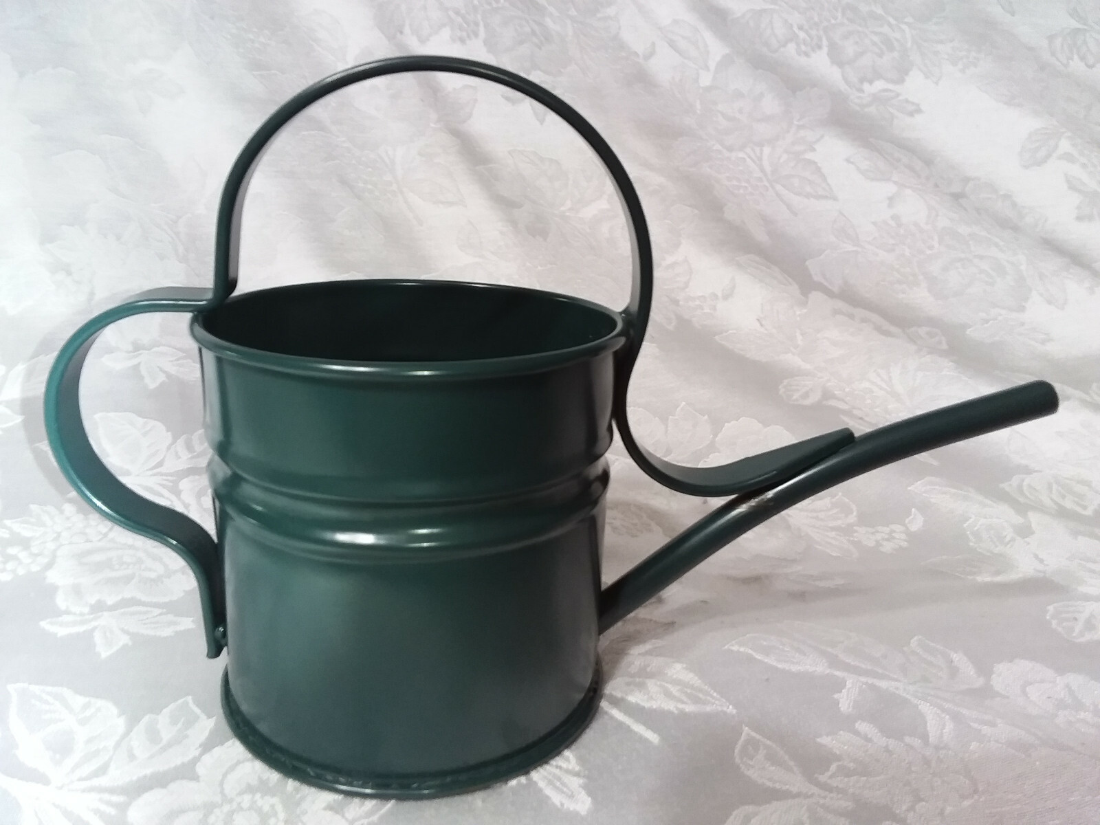 Home Interiors Hunter Green “Watering Time” Mini-Planter/ Metal Watering Can/NIB