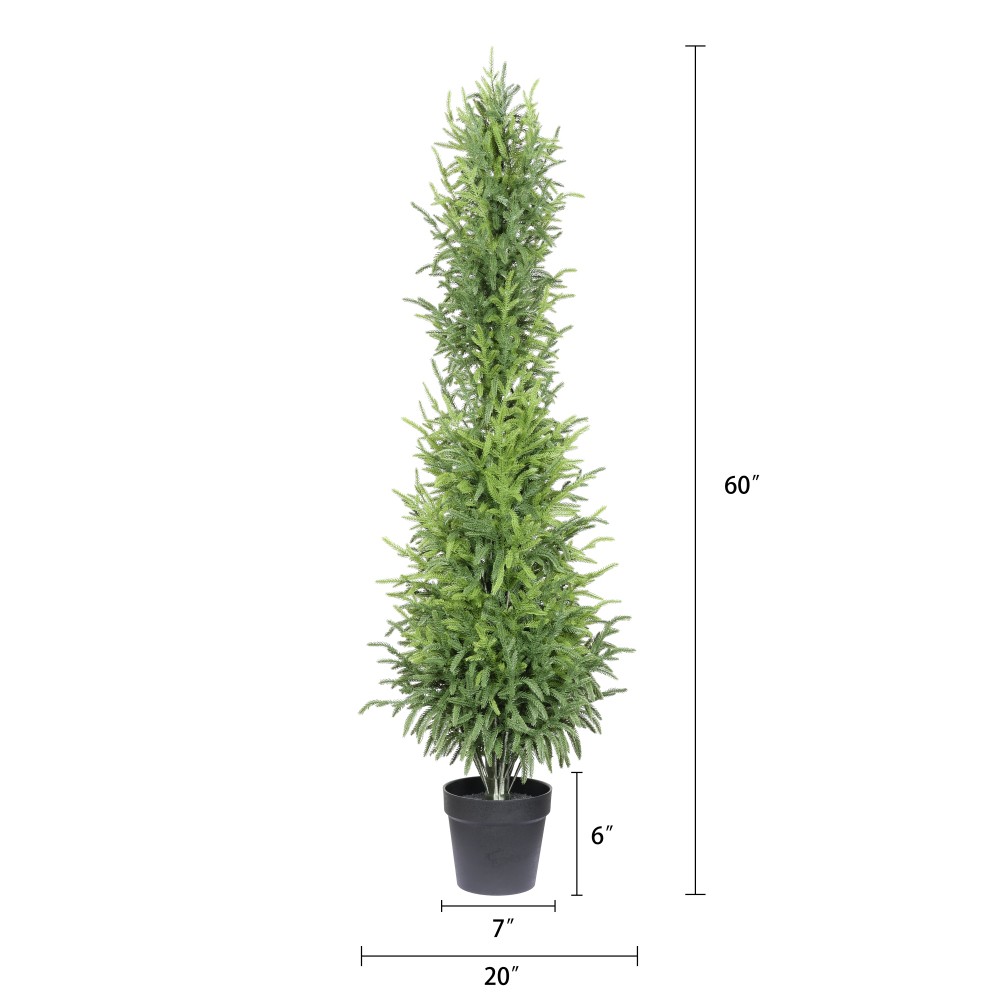 5 Foot Artificial Real Touch Pine Tree Black Plastic Pot 2 Piece Set Indoor