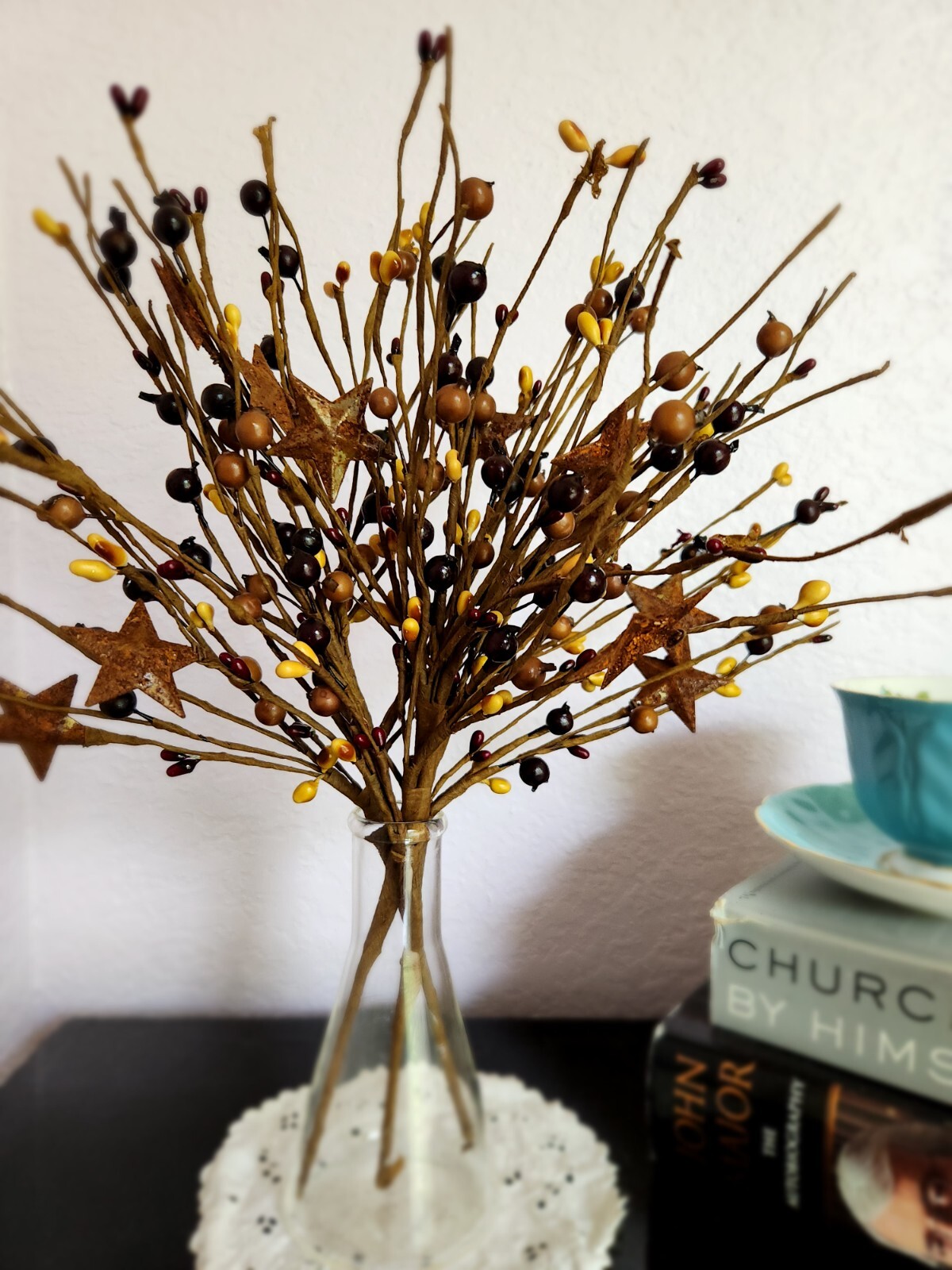 Burgundy Brown & Mustard Berry Picks Artificial Berries Spray Home Decor N601
