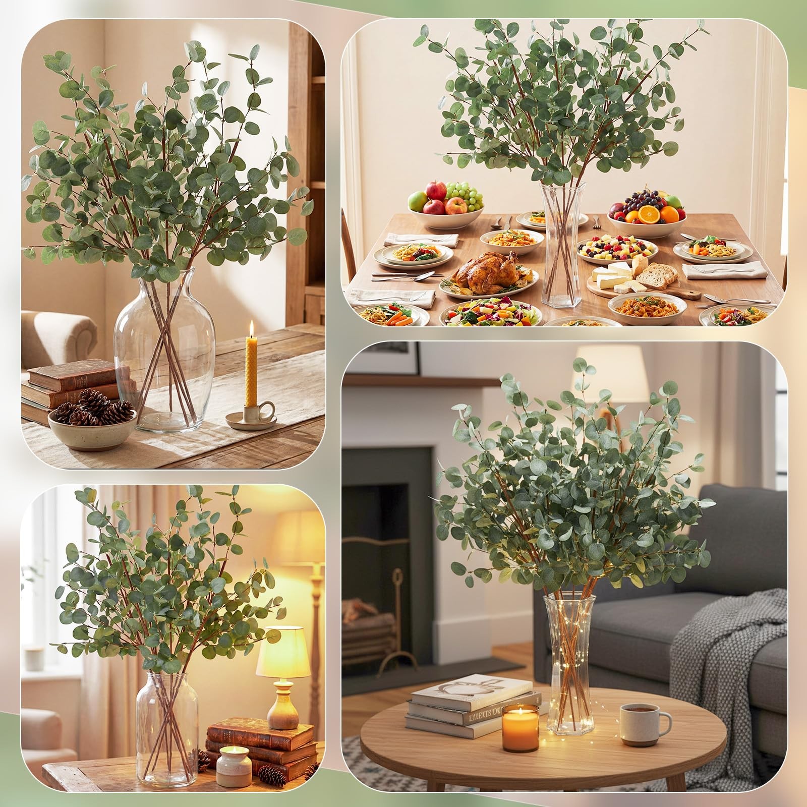 6 Pcs 30″ Extra Long Artificial Eucalyptus Stems, Tall Greenery Stems, Fake E…