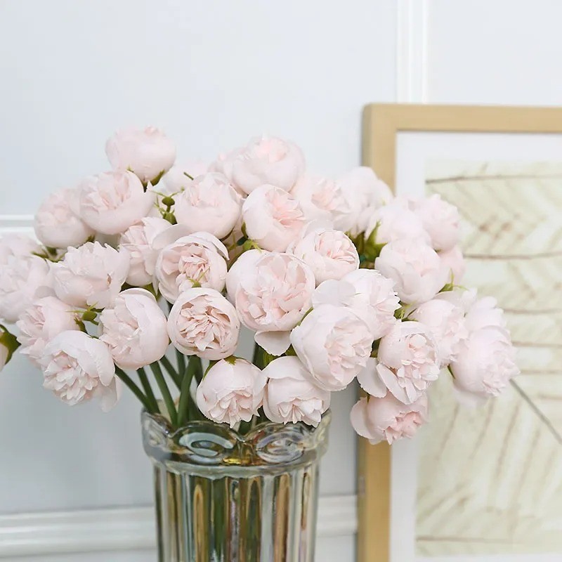 Rose Pink Peony Artificial Flowers Silk Bouquet 27heads Roses Fake Flower