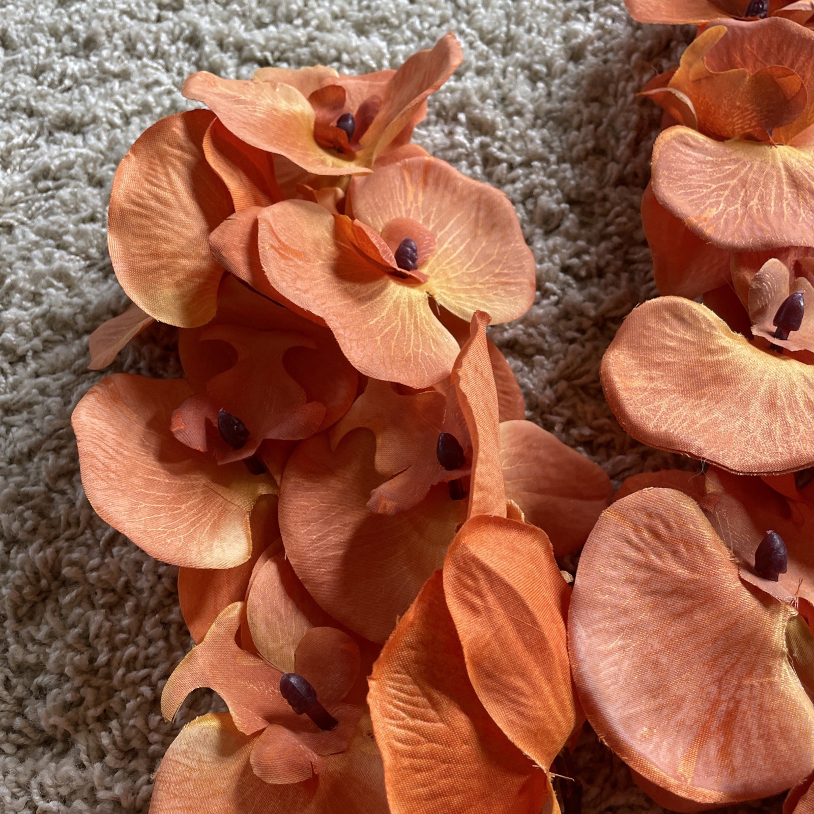 Artificial Silk Orchid Stems And Leaves – Orange