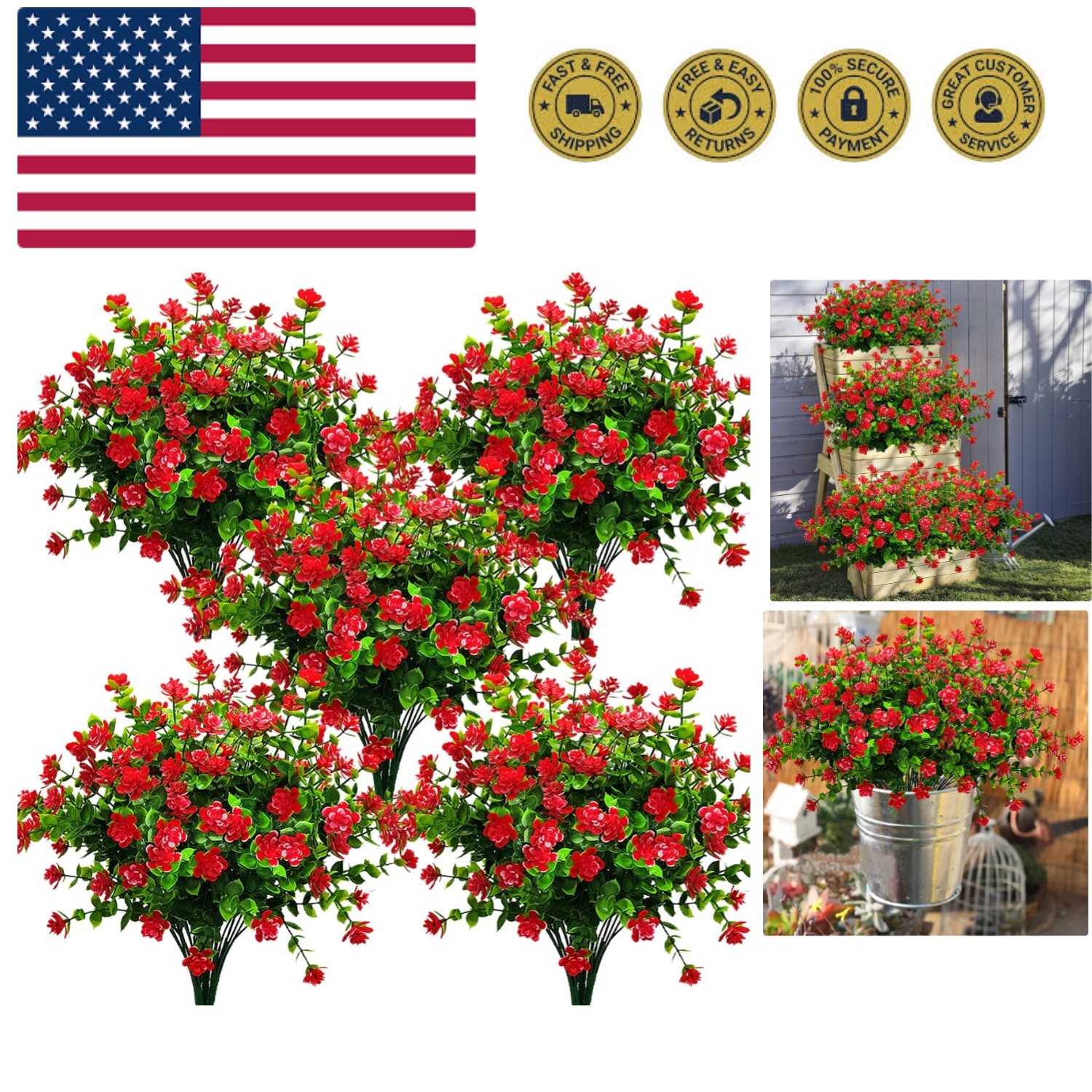 Vibrant 10 Bundles of Red-Eucalyptus Artificial Shrubs – Indoor & Outdoor Decor