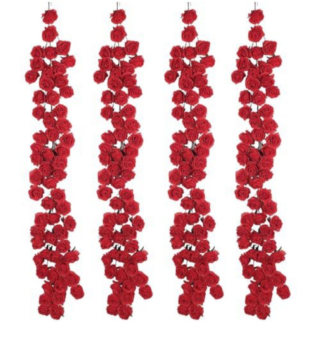 Daifunli 4PCS Red Artificial Rose Vine Garland Wedding Party Decor