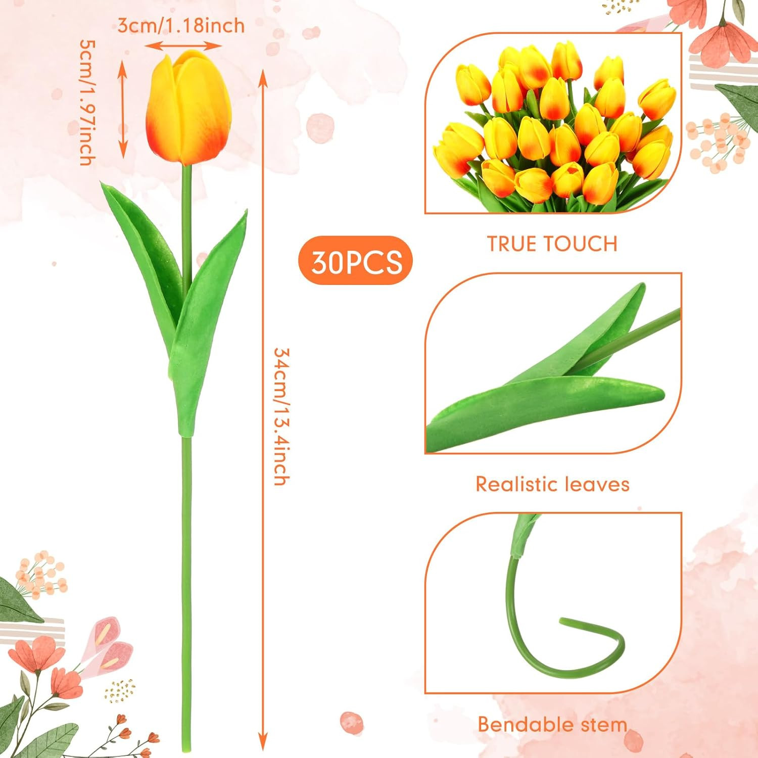 30 Pcs Tulips Artificial Bouquet Flowers Faux Tulips for Home Kitchen Wedding De