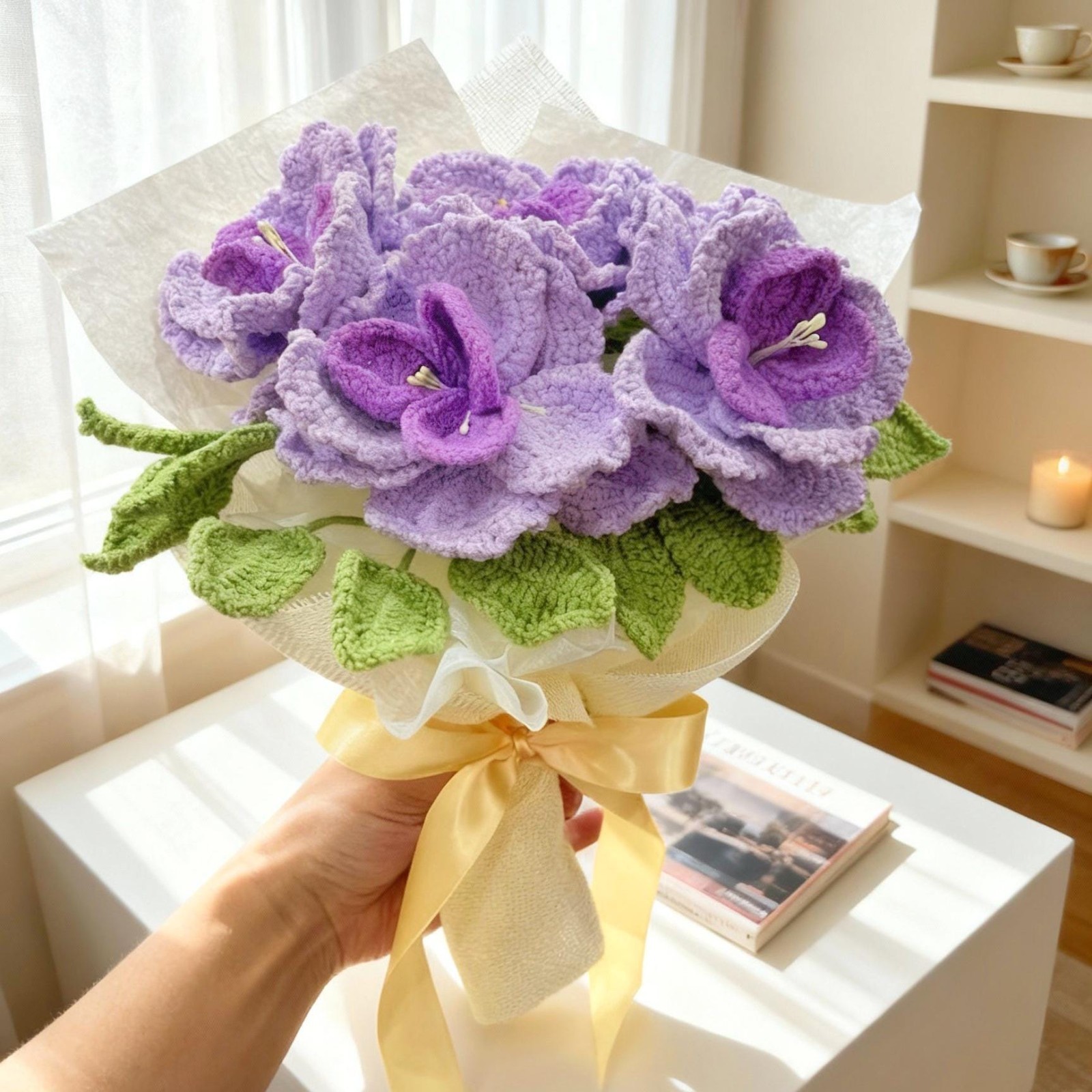 Crochet Rose Bouquet Handmade Yarn Flowers Anniversary Home Decor Keepsake Gift