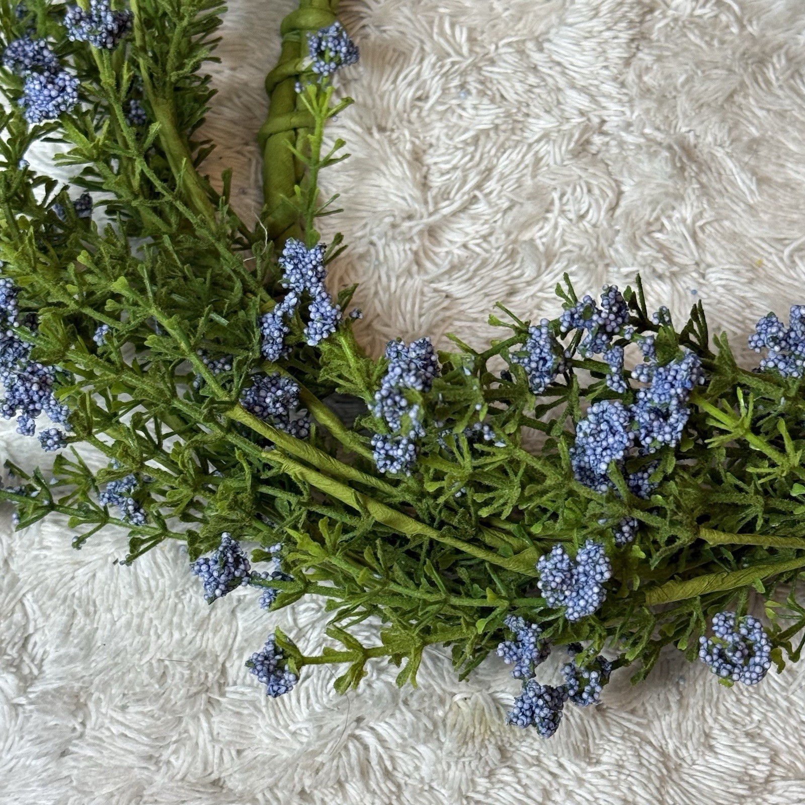 Blue Thistle Astilbe Wreath Cottage Farmhouse French Country 12” Cloth Wired