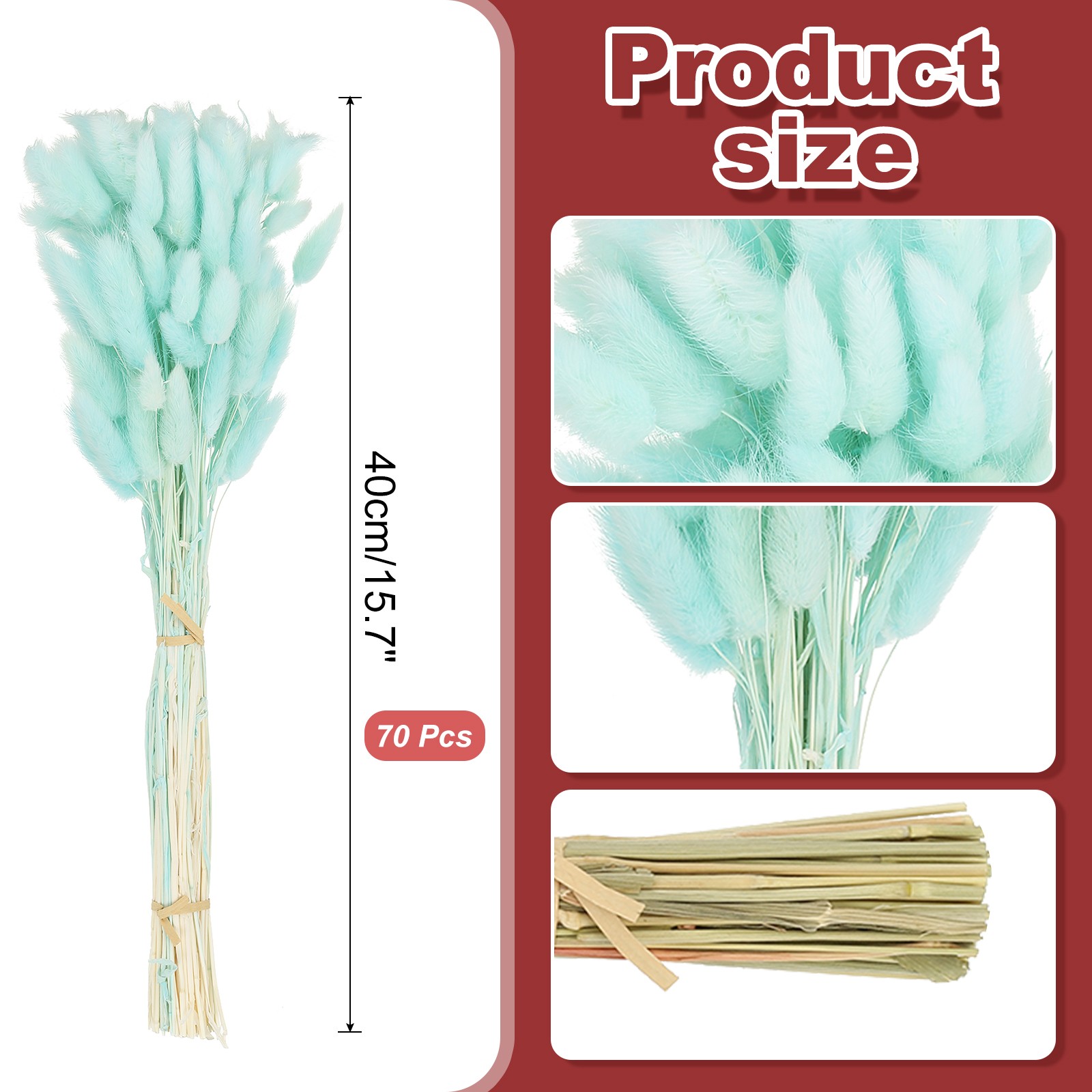 15.7in Bunny Tails Dried Flowers 70pcs Pampas Grass Decor, Light Blue
