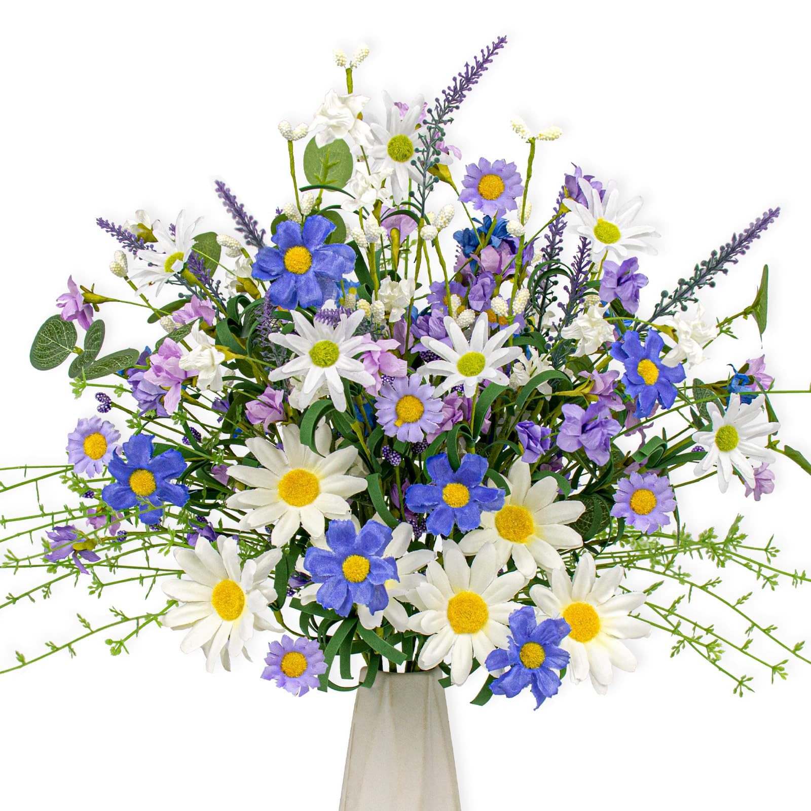 12 PCs Artificial Spring Summer Flowers Rustic Blue and White Artificial Flow…