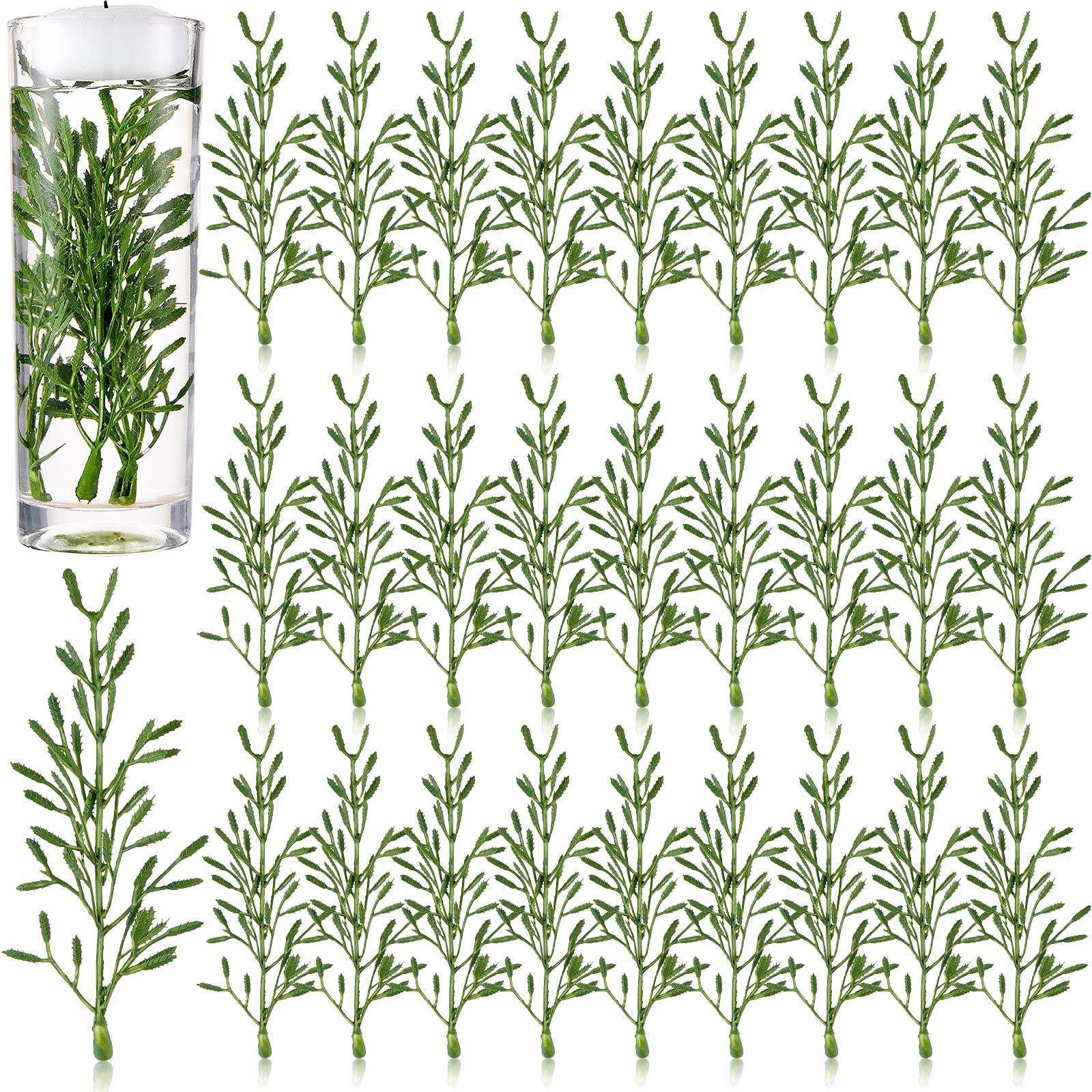 80 Pieces Green Faux Flowers for Floating Candles Centerpiece 6 x 2 Inch Vase…
