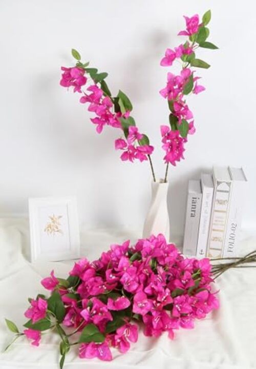 12PCS Bougainvillea Artificial Flowers 31.50″ Long Stem Fake Silk Deep Pink