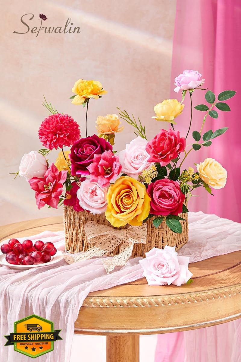 Serwalin Hot Pink Yellow Silk Flowers 1 Box