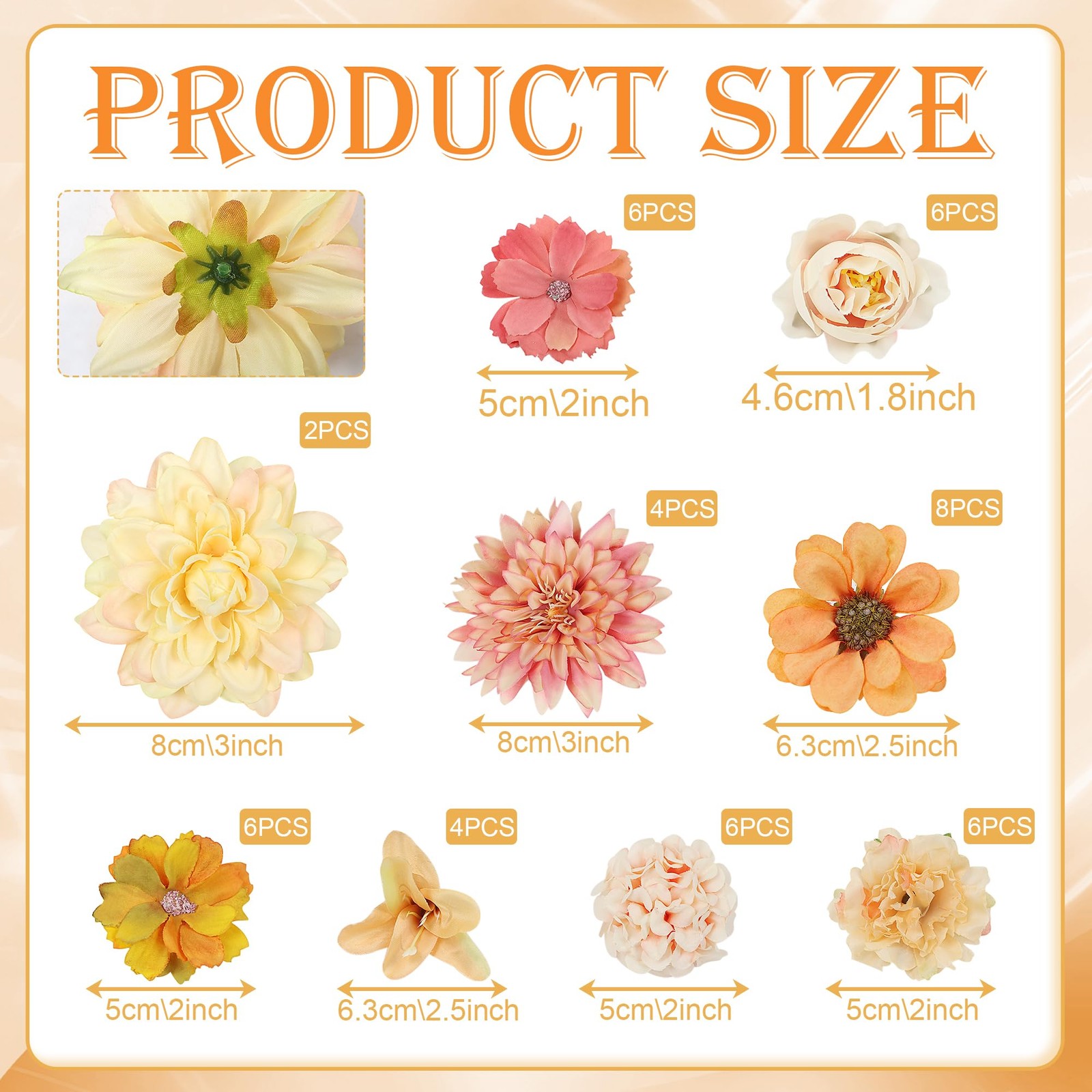 Orange Silk Artificial Flower Heads Combo, 48 PCS Bulk for Wedding, DIY Crafts
