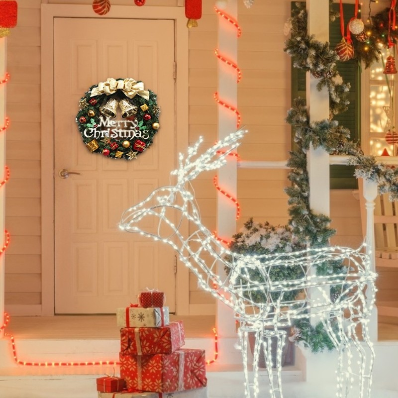 11 Inch Wreath with Bows and Gold Bells Artificial Branch Door Garland
