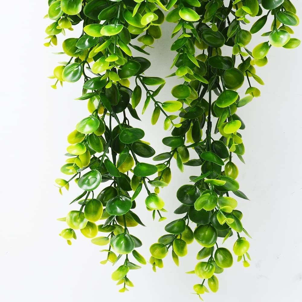 6pcs Artificial Hanging Plants Fake Hanging Plant Faux Eucalyptus Leaf Greene…