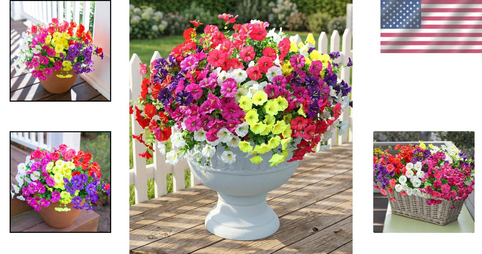 All-Season Artificial Outdoor Flowers – 12 Bundles of Morning Glory & Eucalyptus