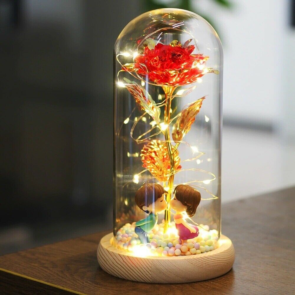 LED Galaxy Rose Flower in Glass Dome Valentine’s Day Girlfriend Gifts