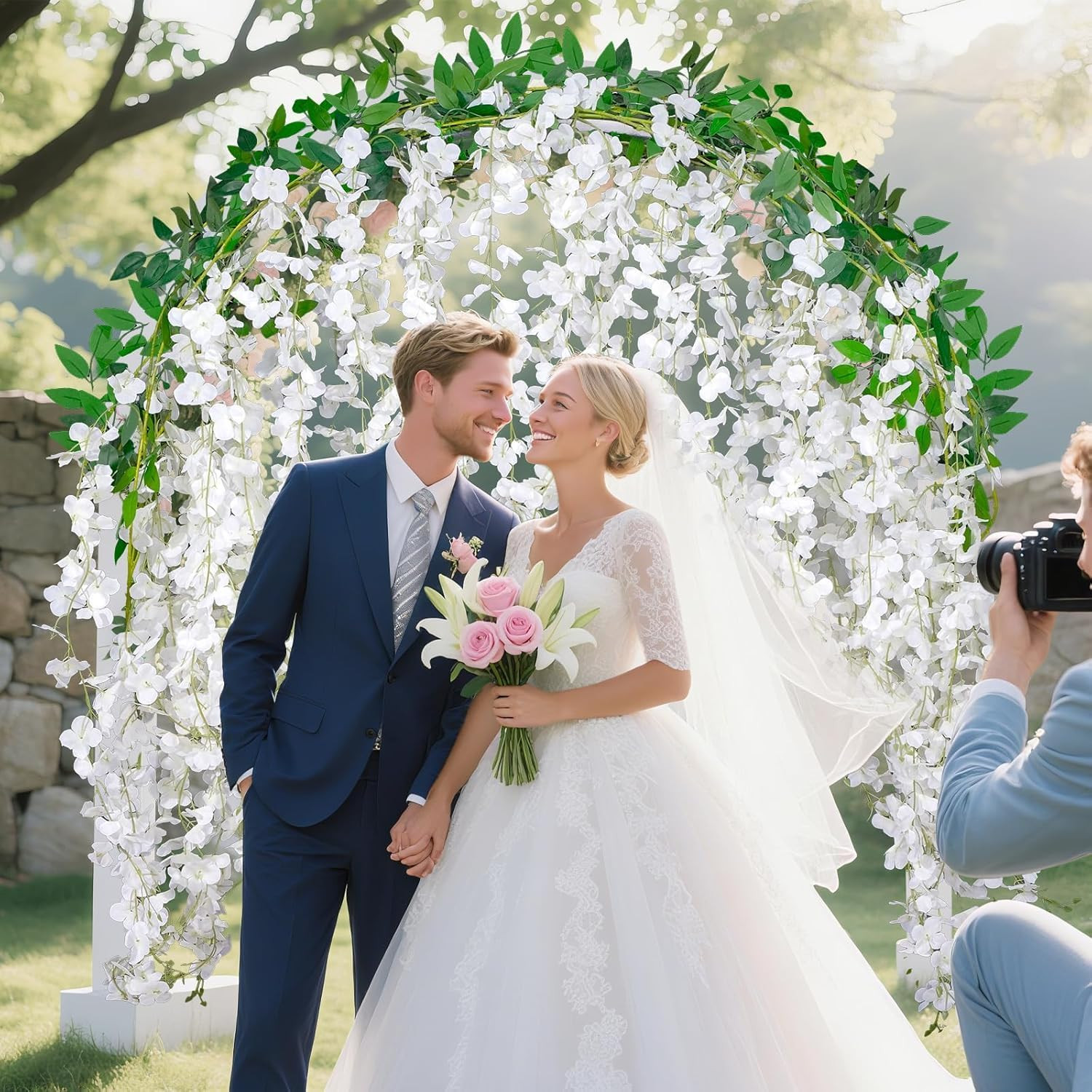 30 Branches White Wisteria Hanging Flower Vines for Wedding Decor | Artificial W