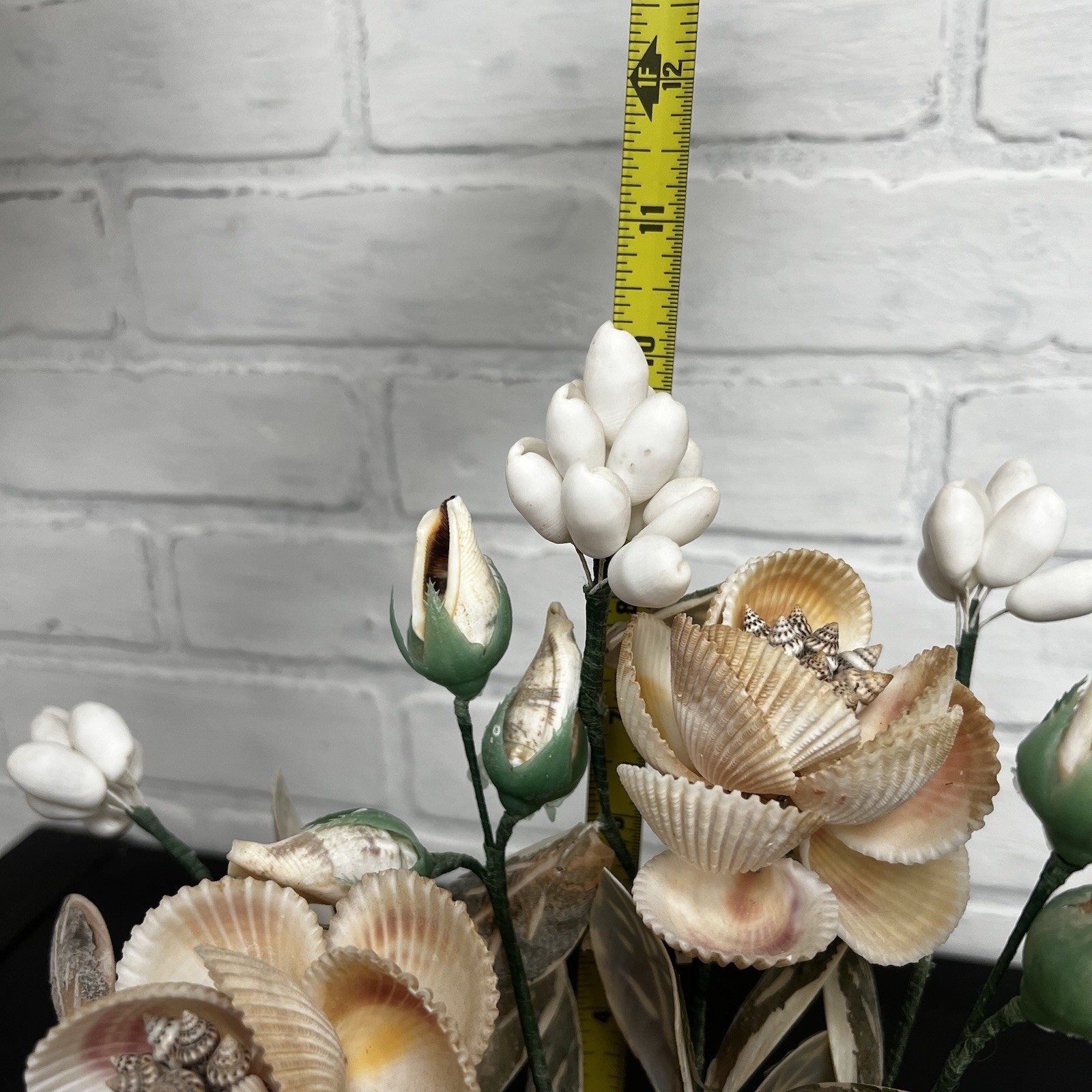 Vintage Shell Flower Arrangement Clam Shell Planter 12” Coastal Decor