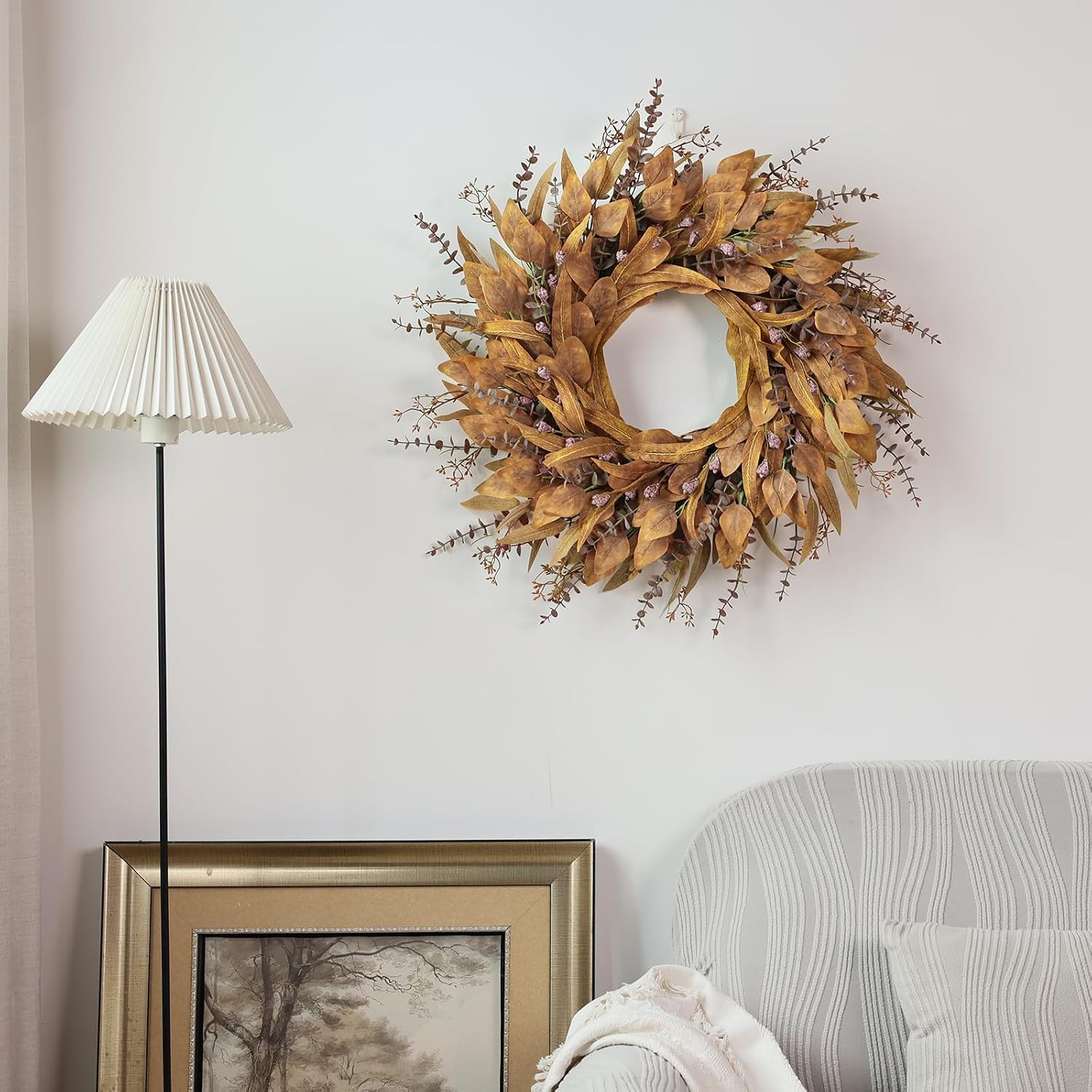 26” Eucalyptus Wreath for Front Door – Autumn Large Artificial Eucalyptus Outdo