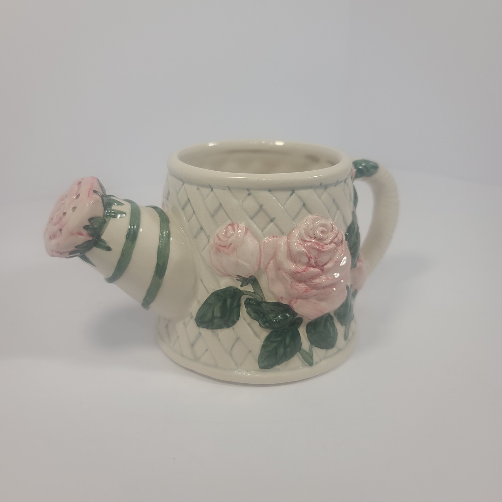 VTG 1996 H. BeaugArt Designs Ceramic Watering Can Planter Pink Roses Flowers Inc