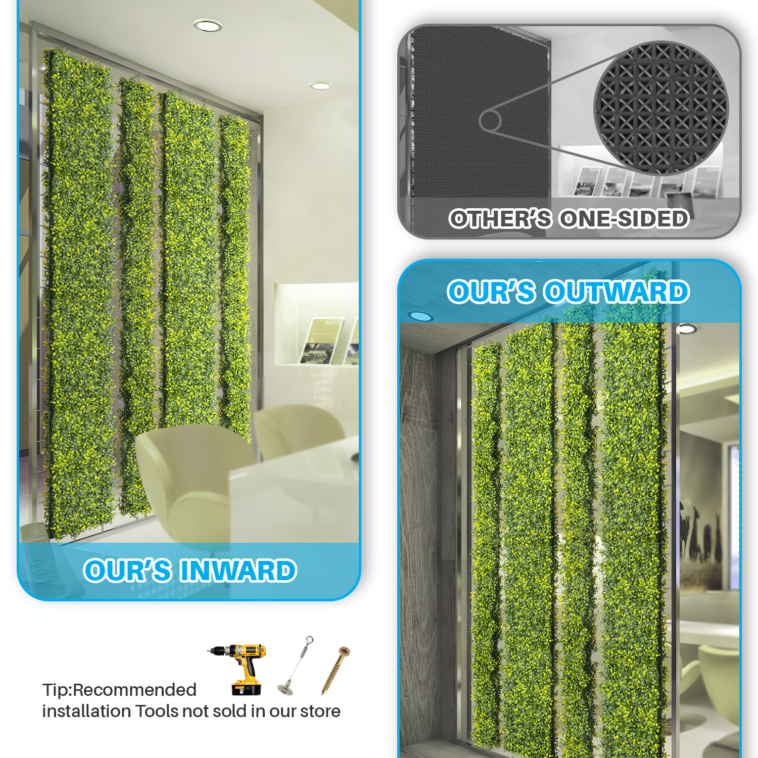 Artificial Boxwood Mat Wall Decor w/Hard Panels Fence Panel Grass Double Side