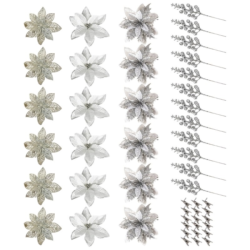 Plastic Fabric Flower with Clip Set for Tree Shelf Entry and Wreath Use Display