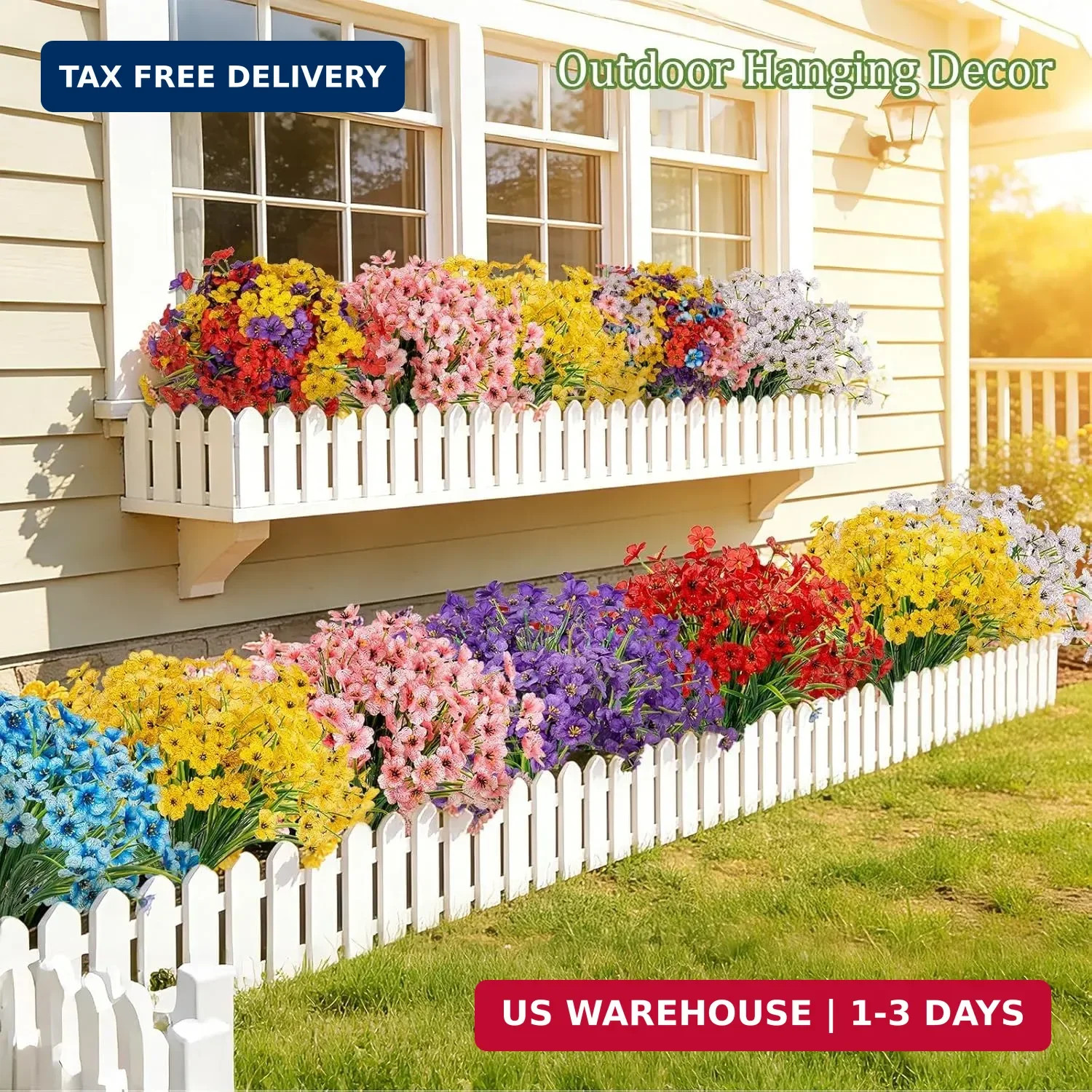 PADONISE 24 Bundles Artificial Flowers UV Resistant, Fake Silk Flowers Bulk for