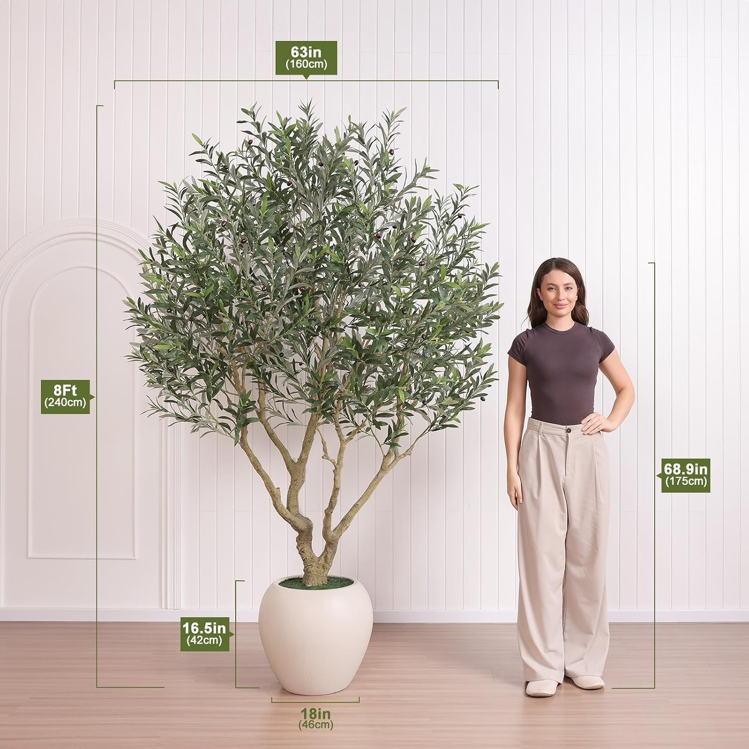 Olive Tree Artificial Indoor 8FT Tall Faux Olive Tree with 18in White Planter