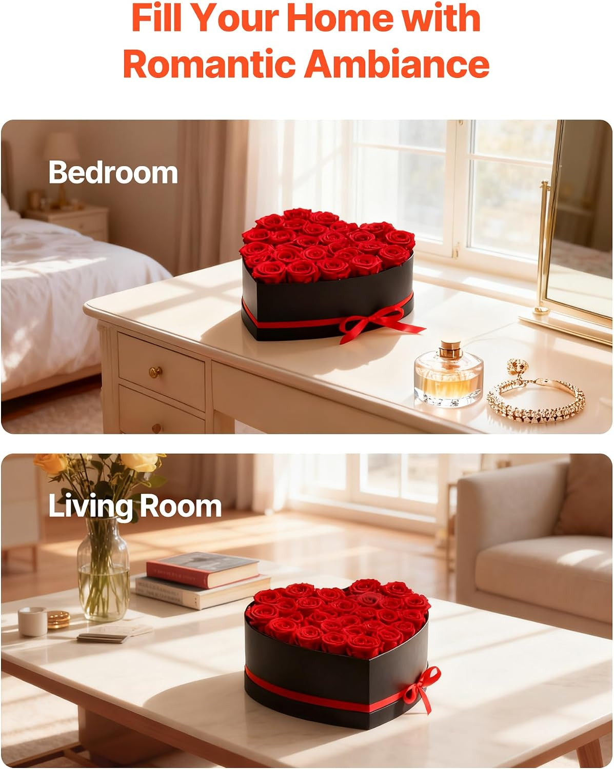 Forever Flowers, 27 Preserved Roses in a Heart Shape Box, Eternal Flowers Immort
