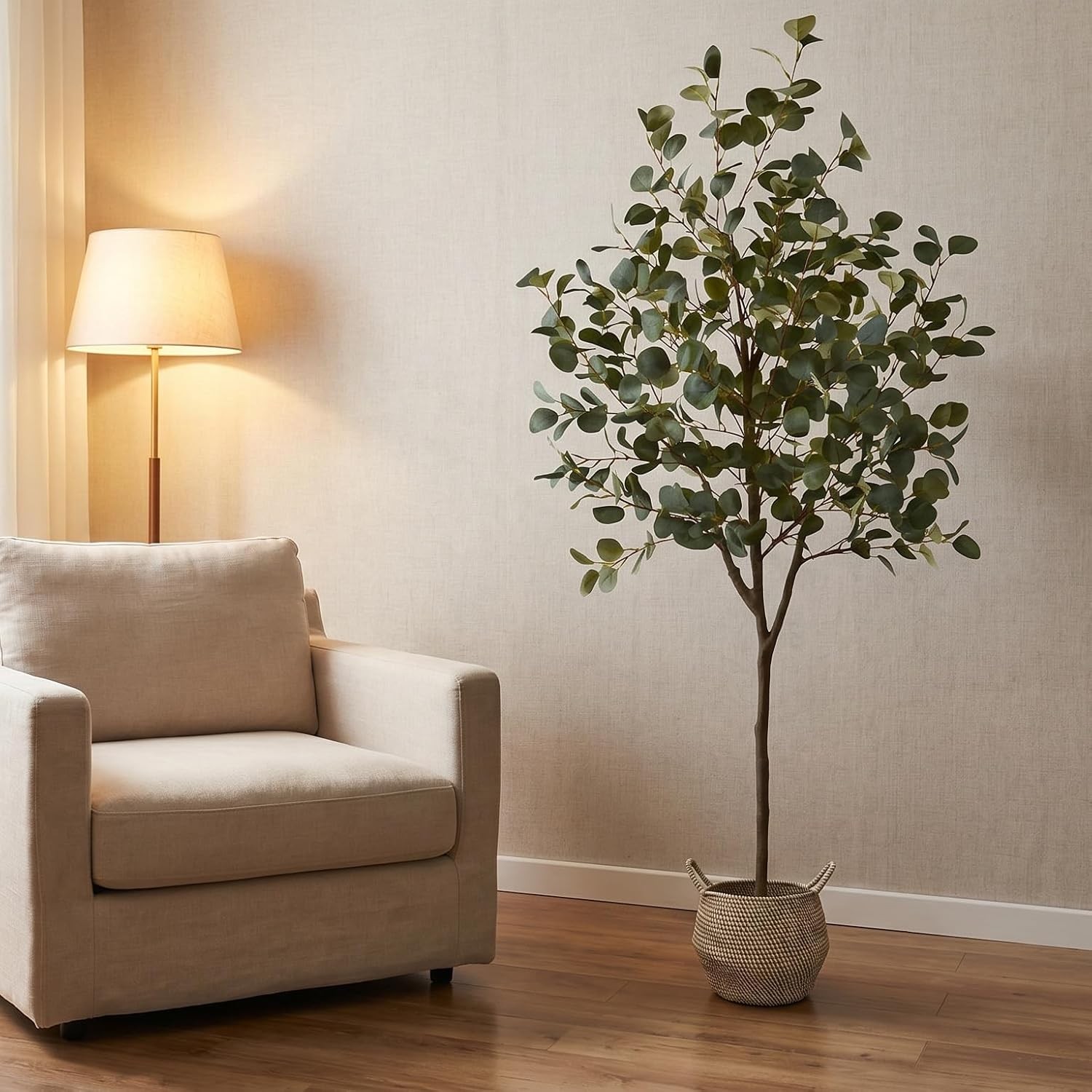 Artificial 6ft Eucalyptus Tree with Basket Green Silver Dollar