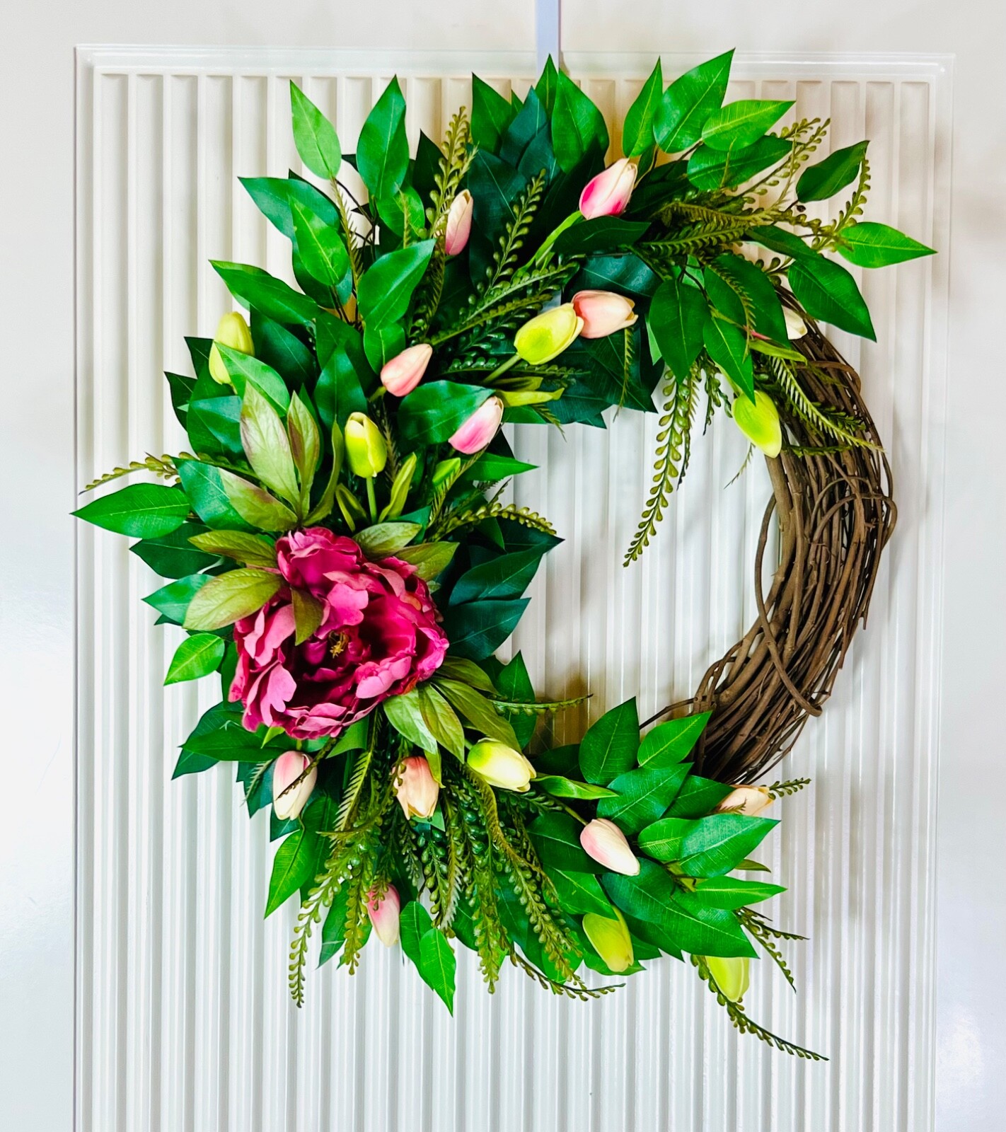 Spring-Summer Everyday decor Hydrangea Tulip Wildflower Wreath Grapevine