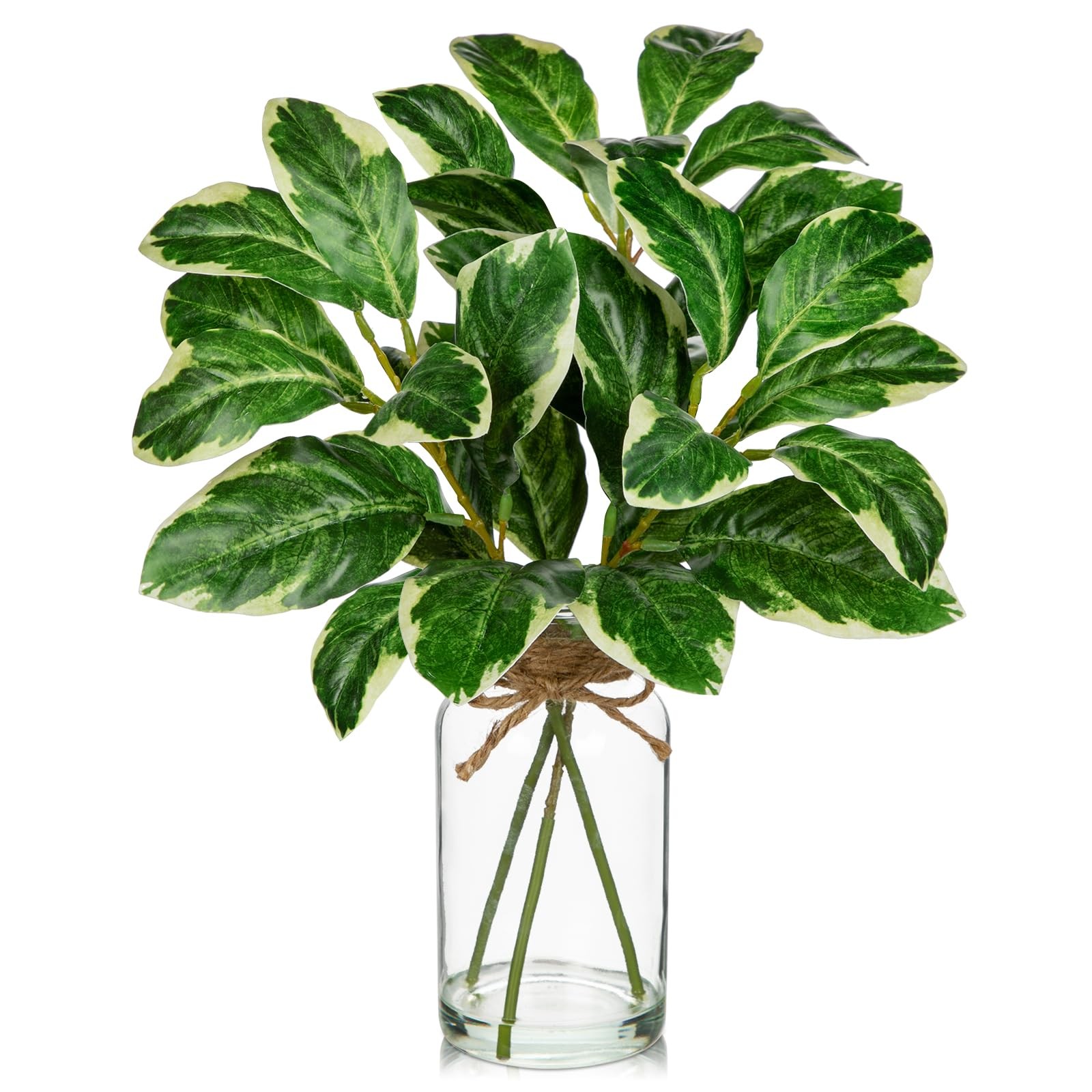 Artificial Greenery Stems in Glass Vase with Faux Water, 13.8″ Faux Plants In…