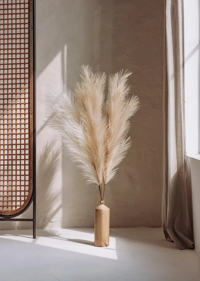 43″/ 3.6 ft Pampas Grass Tall 4 Pcs – Artificial Large Decor for Floor Vase Room
