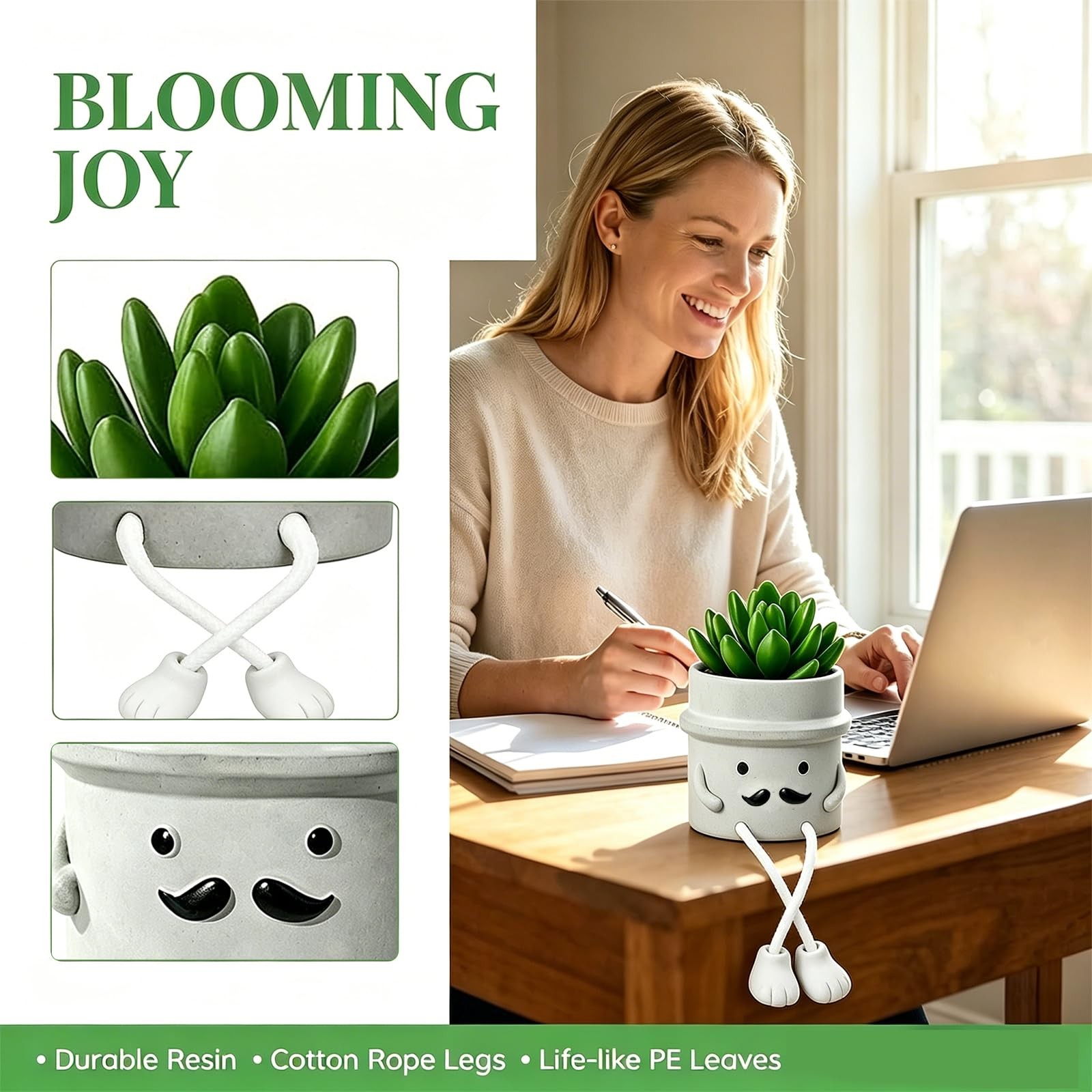 Fake Plant with Gray Flower Pot Artificial Succulents Plant for Indoor Bathro…