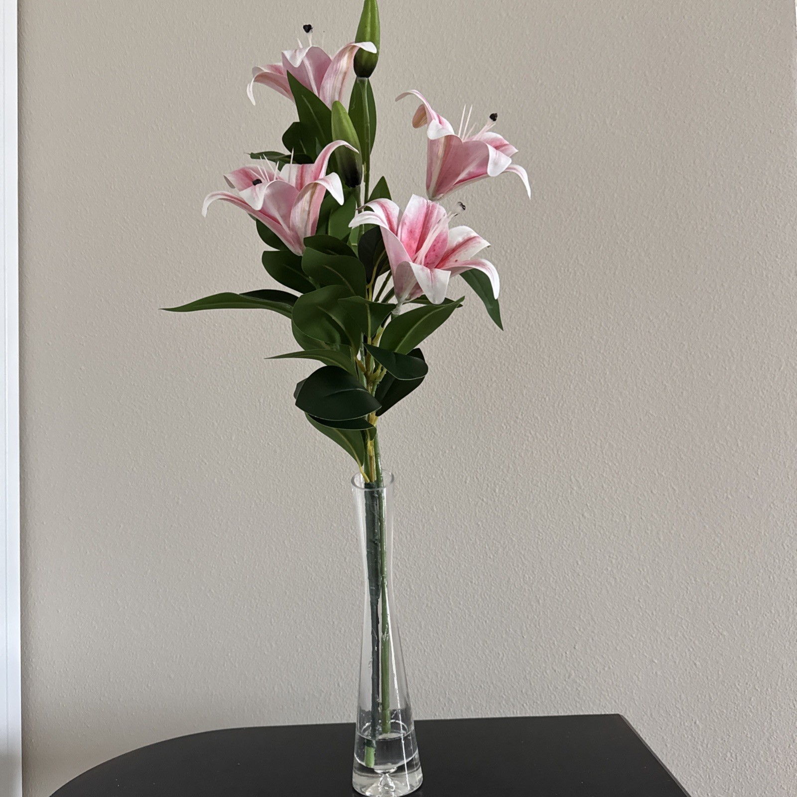 Arrangement Faux Artificial Pink Lily In Vase With Greenery Home Decor On Sale