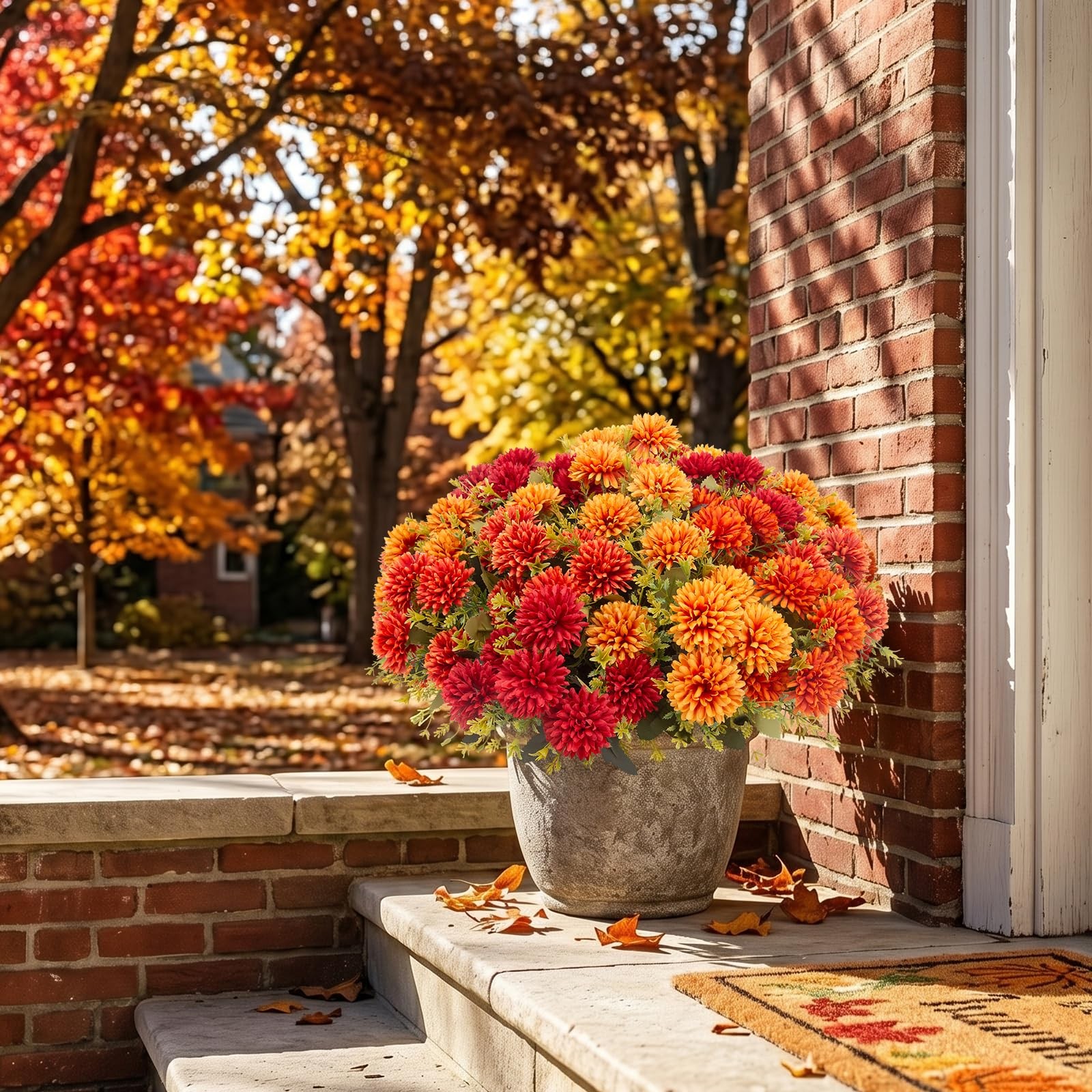12 Pcs Artificial Fall Flowers for Outdoors, UV Resistant Fake Mums Chrysanth…