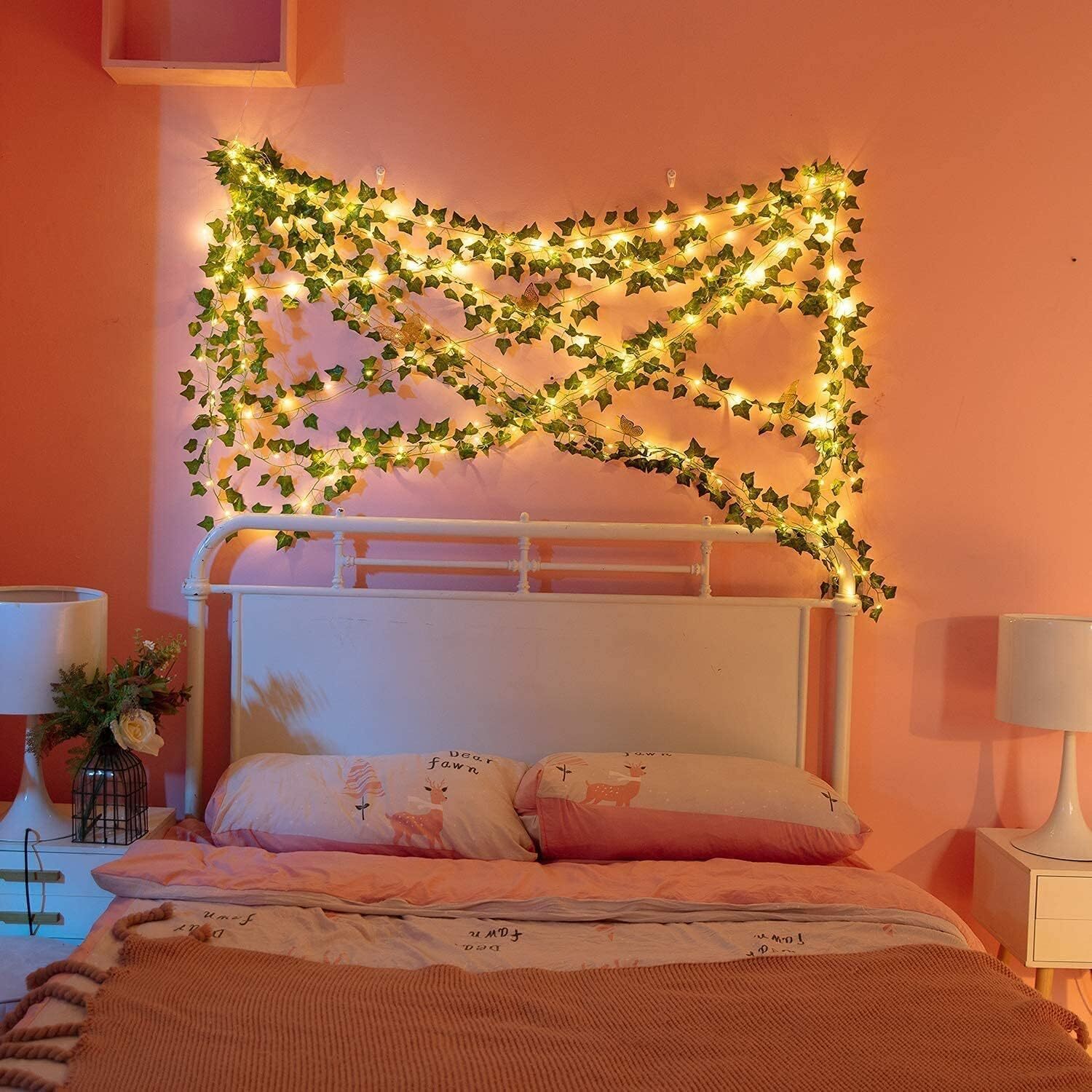 12 Pack 84ft Fake Vines With Lights Ivy Vines With 100 Led String Lights Artific