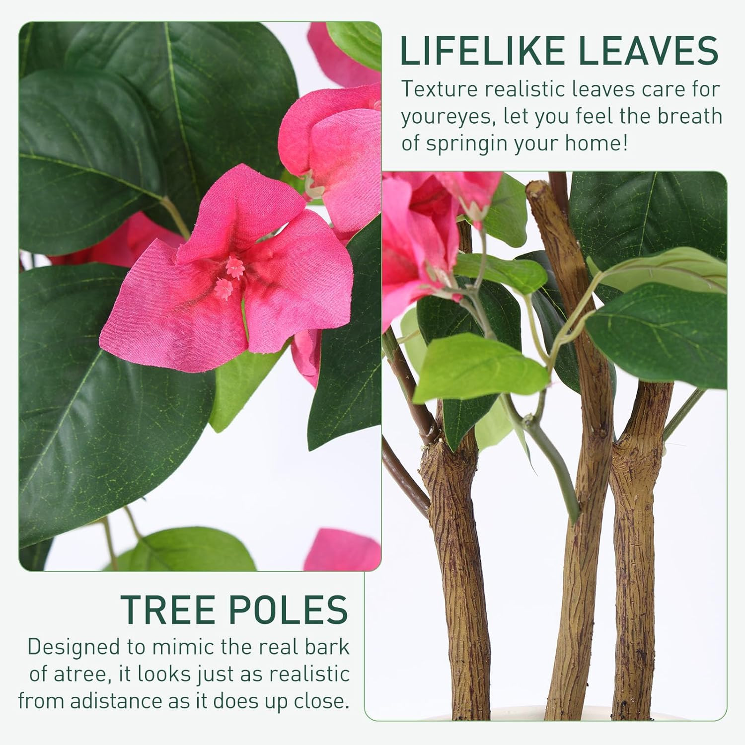 39.4″ Faux Bougainvillea Tree in White Planter for Indoor & Outdoor Decor