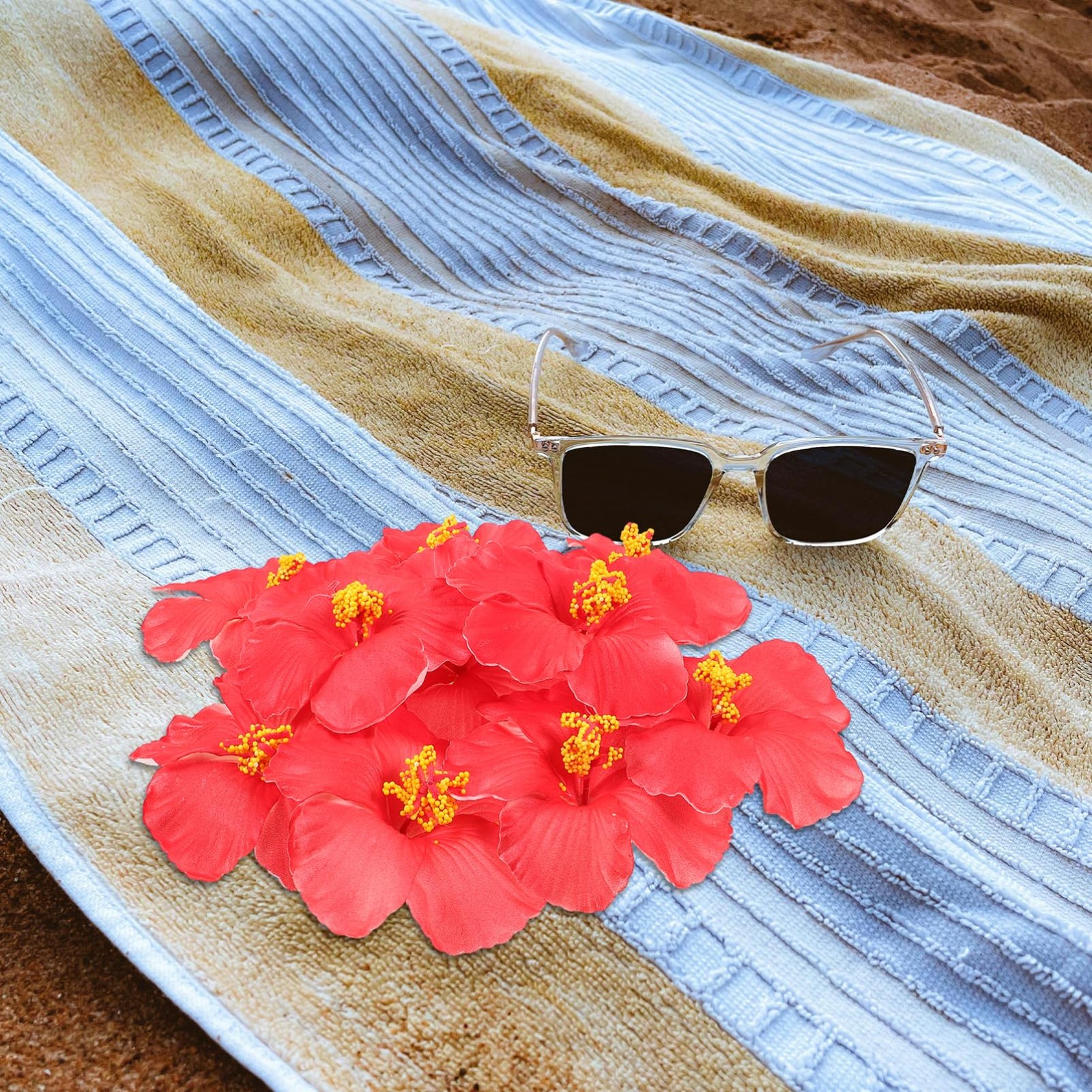 10 PCS Red Artificial Hibiscus Faux Floral Heads Luau Party Wedding Photography