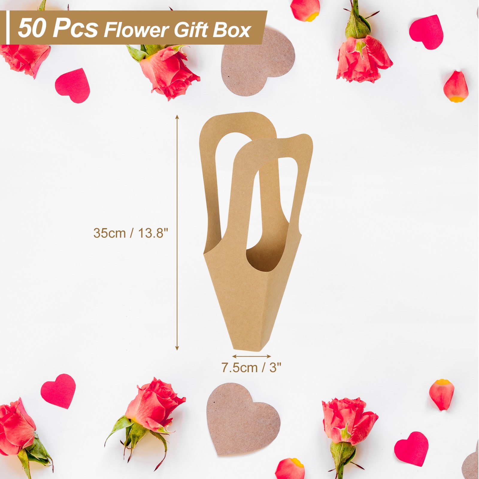 Kraft Paper Flowers Gift Bags, 50 Pack Bouquets Bags with Handle