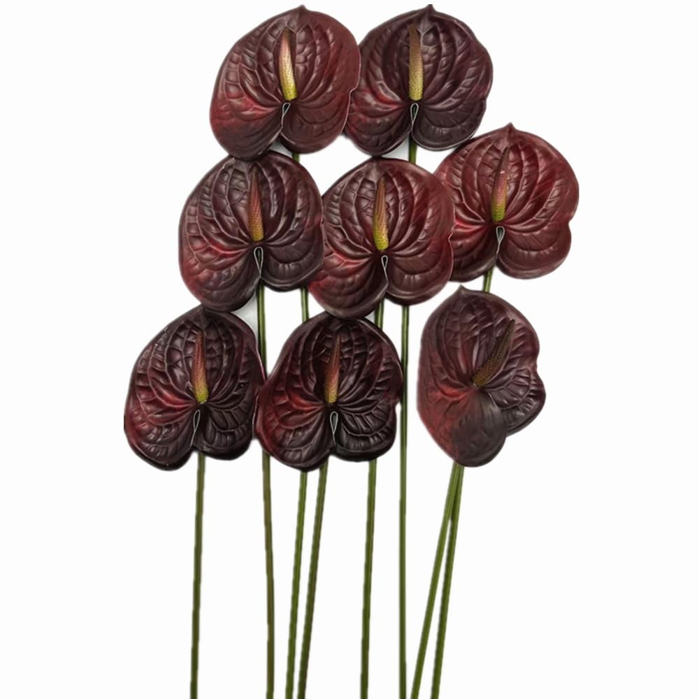 Artificial Anthurium Flowers 5.5 Inch Head Bridal Wedding Burgundy 8 PCS