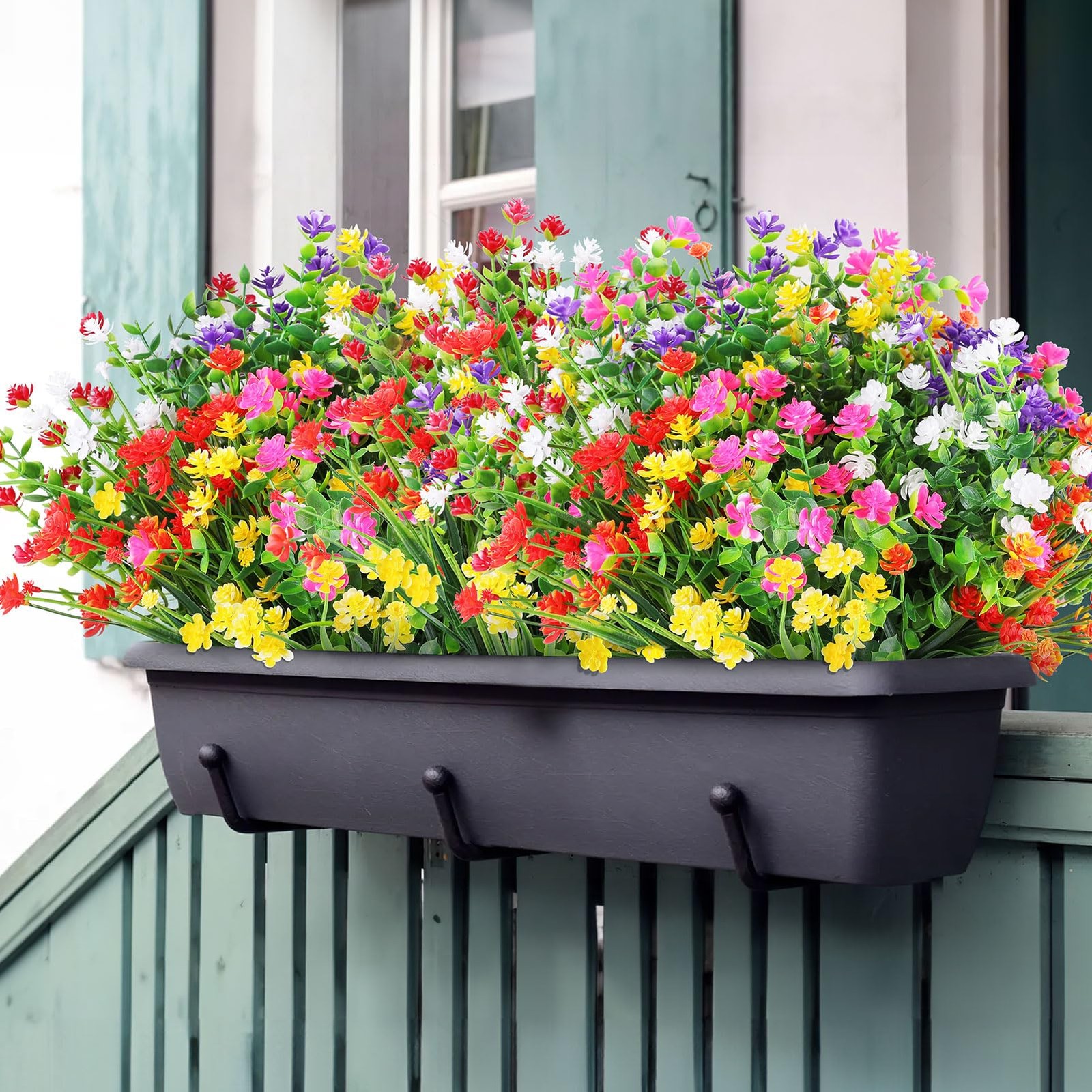 AGIRL 24 Bundles Artificial Flowers Outdoor,No Fade Fake Plastic Flowers Faux