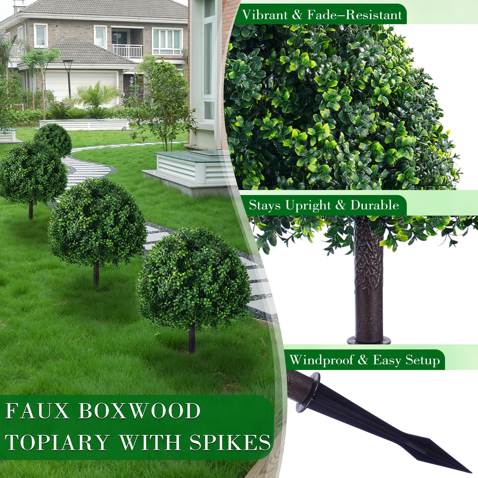 27.6″ UV Resistant Artificial Boxwood Topiary Tree – 2 Set for Home & Garden